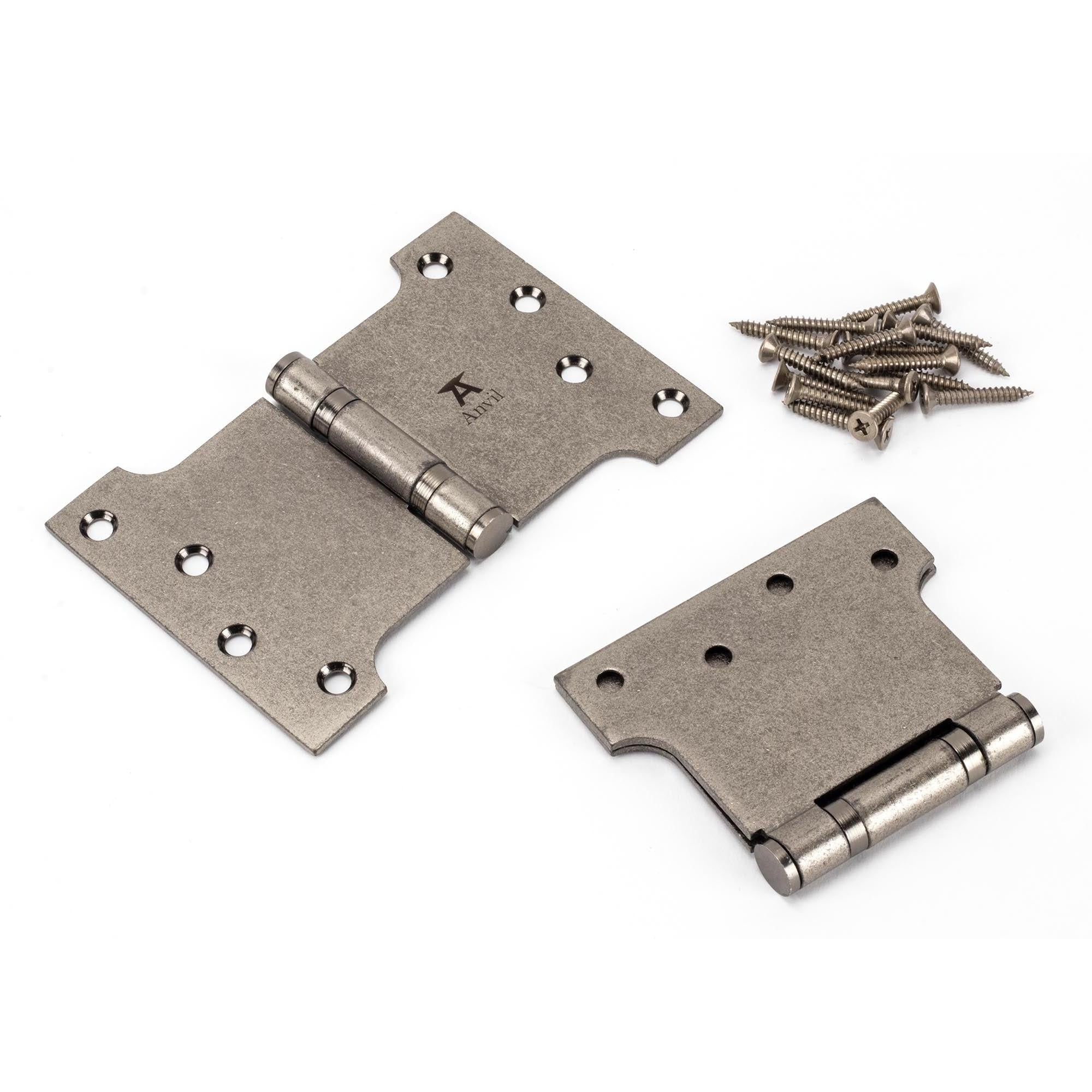 Pewter 4" x 4" x 6" Parliament Hinge (pair) ss | From The Anvil - Parliament Hinges - From The Anvil - Yester Home