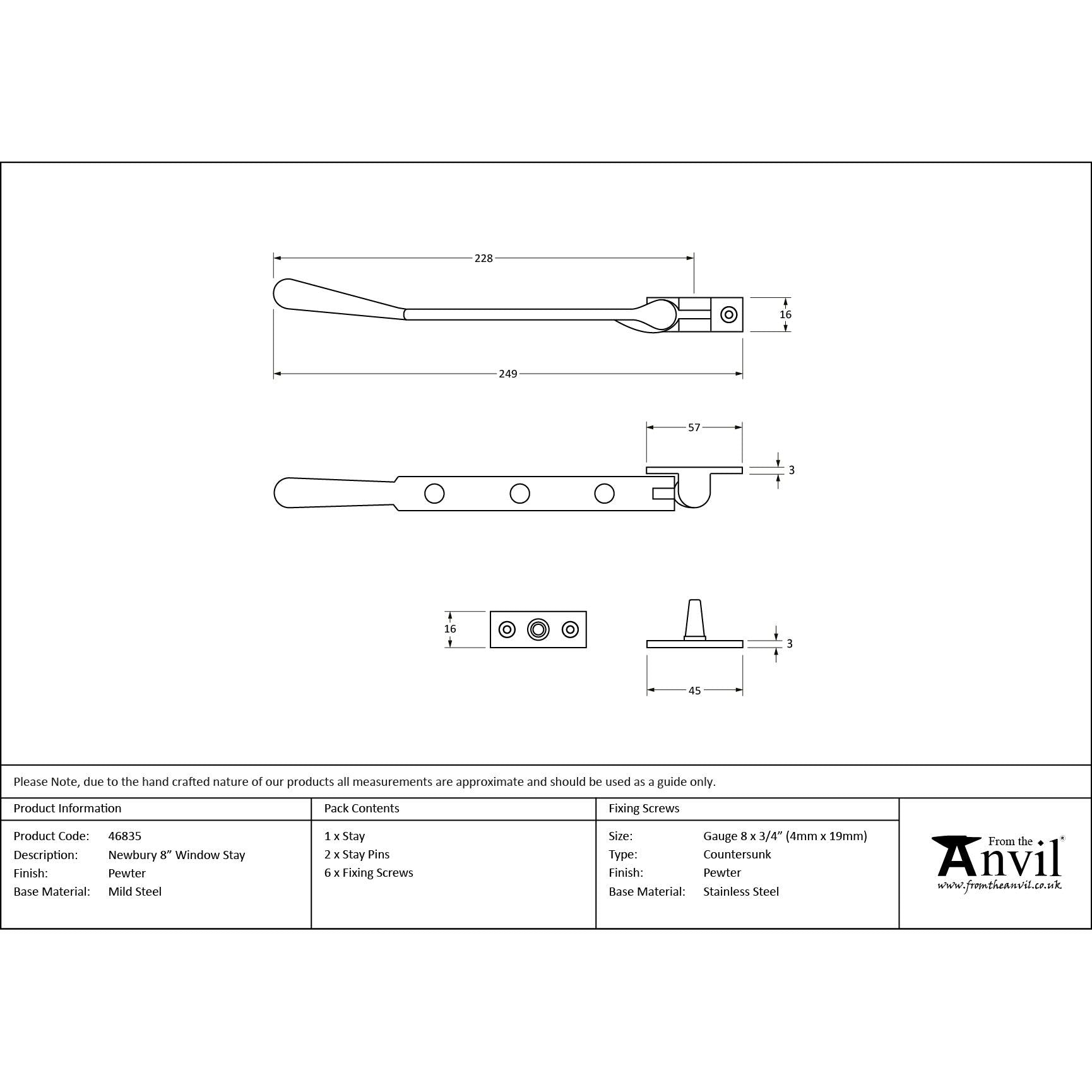 Pewter 8" Newbury Stay | From The Anvil - Stays - From The Anvil - Yester Home