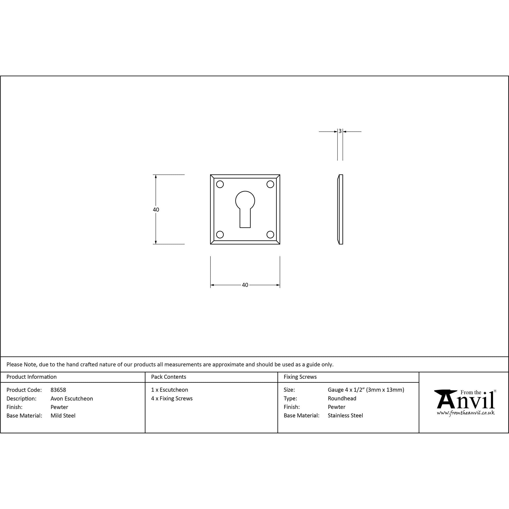 Pewter Avon Escutcheon | From The Anvil - Escutcheons - From The Anvil - Yester Home