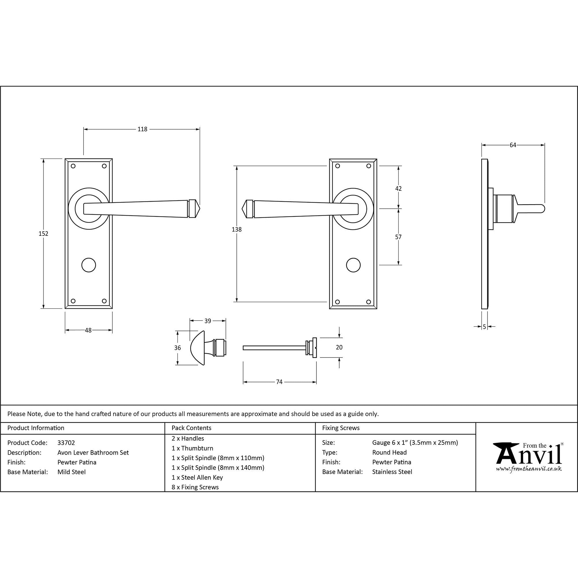 Pewter Avon Lever Bathroom Set | From The Anvil - Lever Bathroom - From The Anvil - Yester Home