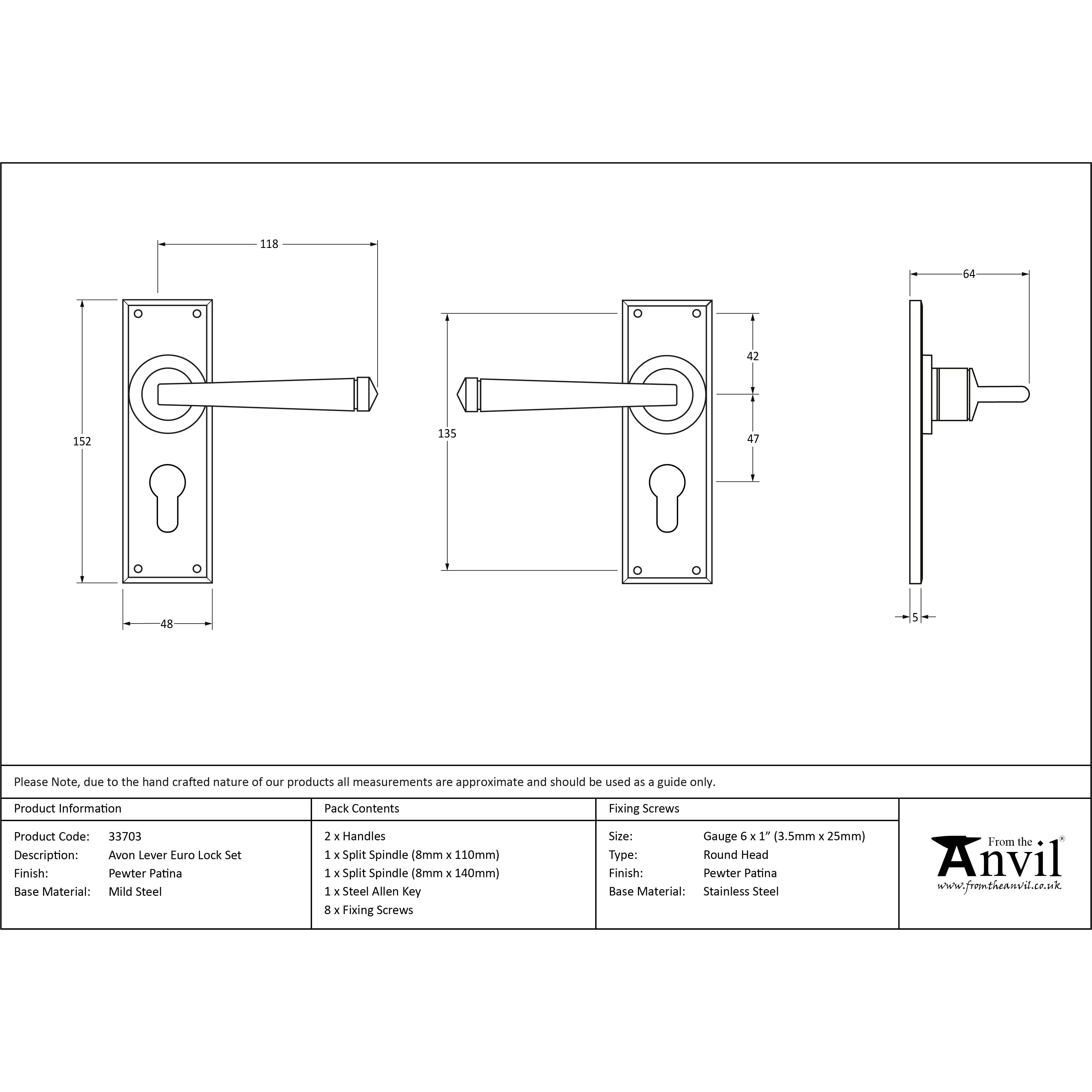 Pewter Avon Lever Euro Lock Set | From The Anvil-Lever Euro-Yester Home