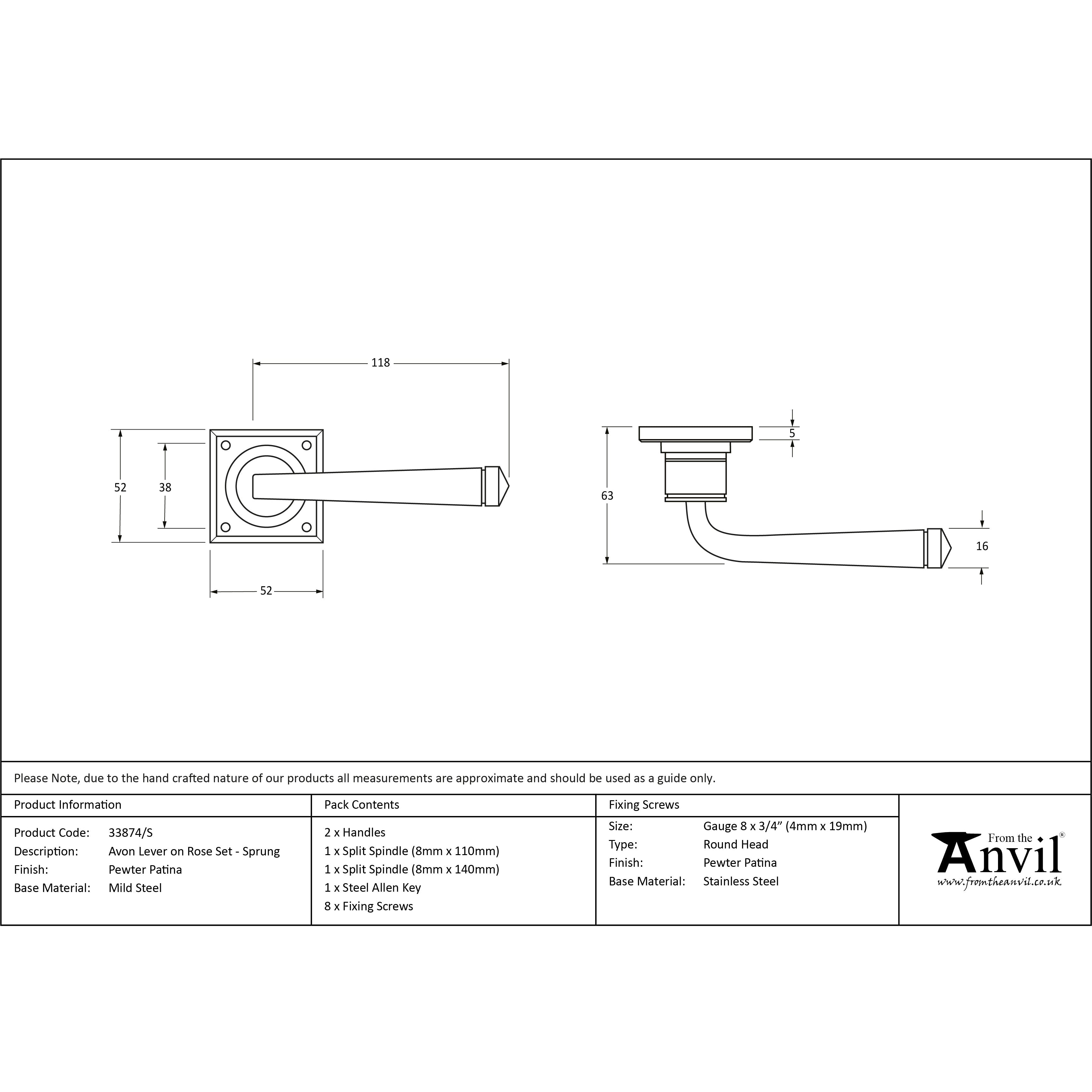 Pewter Avon Lever on Rose Set Sprung | From The Anvil-Lever on Rose-Yester Home