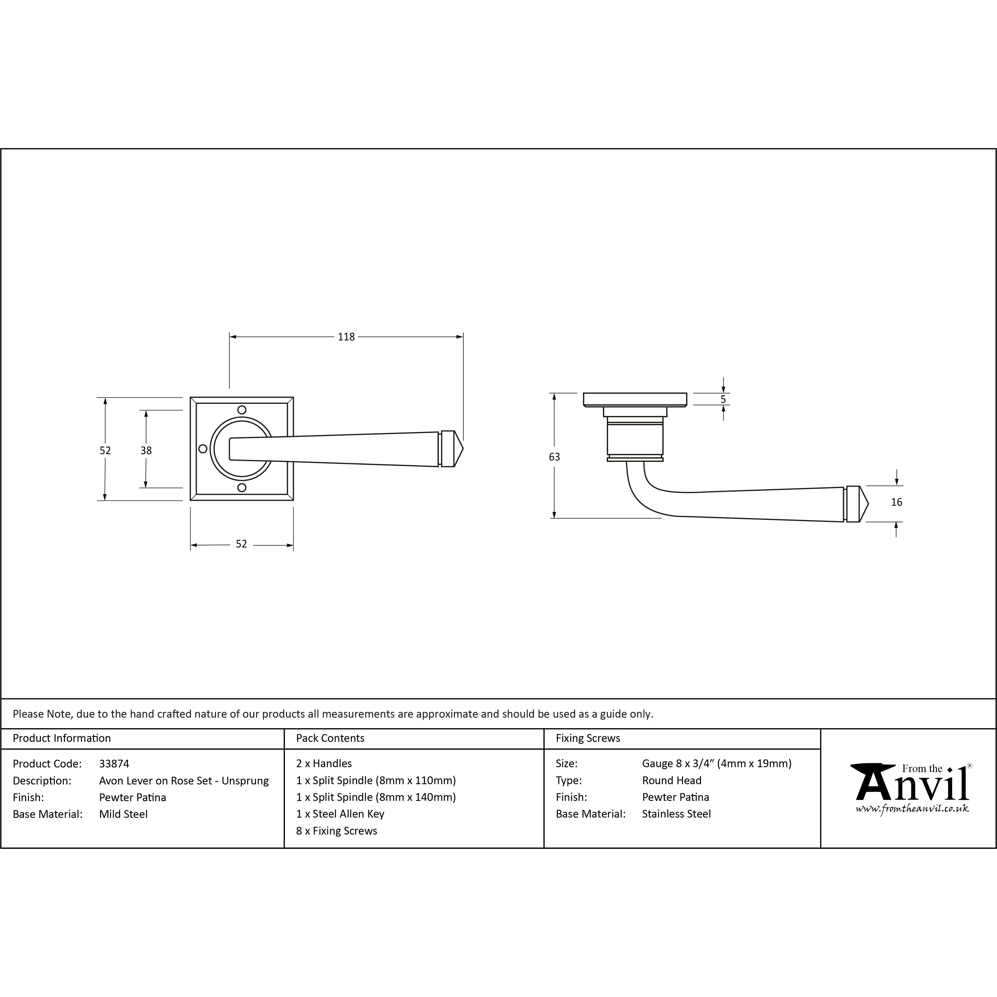 Pewter Avon Lever on Rose Set Unsprung | From The Anvil-Lever on Rose-Yester Home