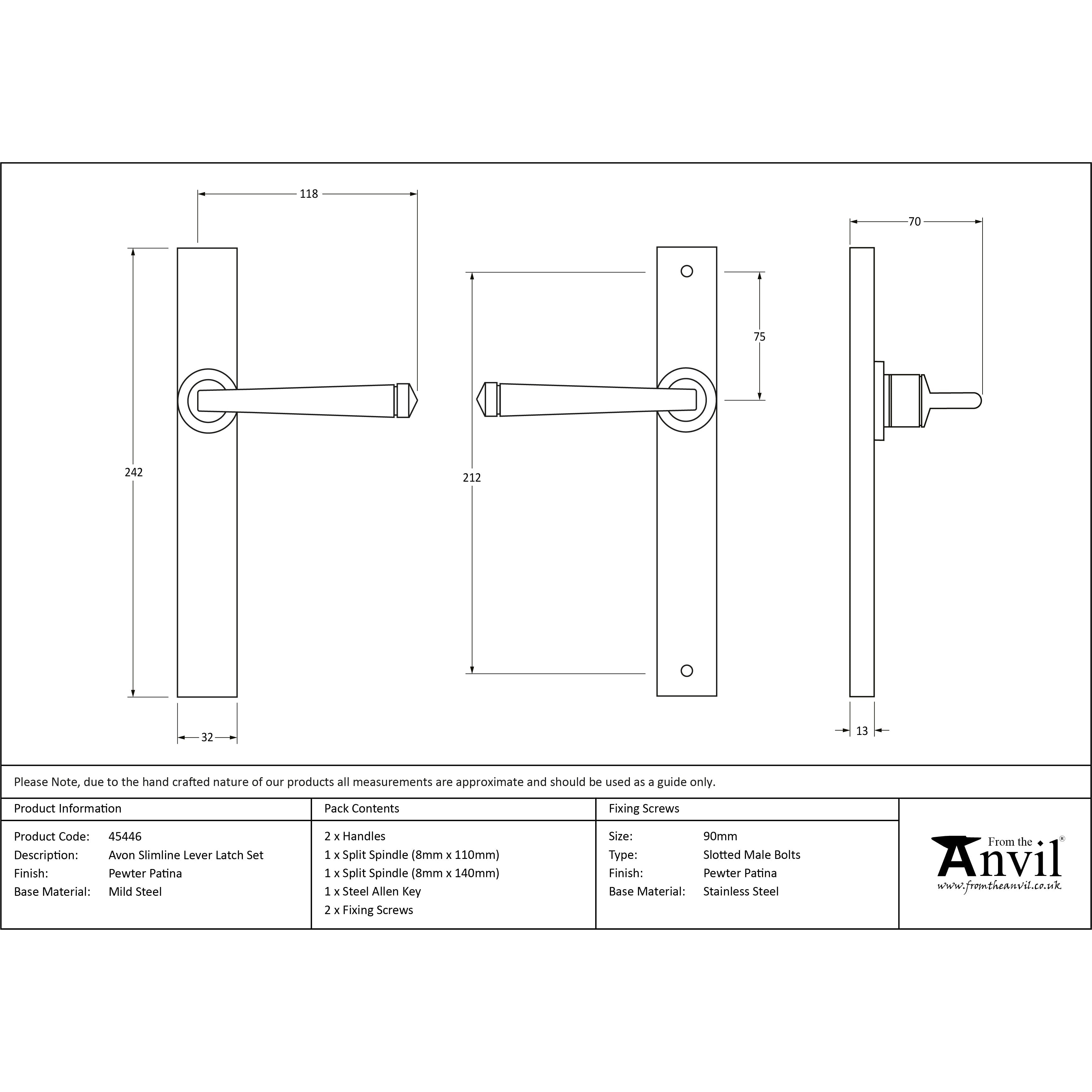 Pewter Avon Slimline Lever Latch Set | From The Anvil-Espagnolette-Yester Home