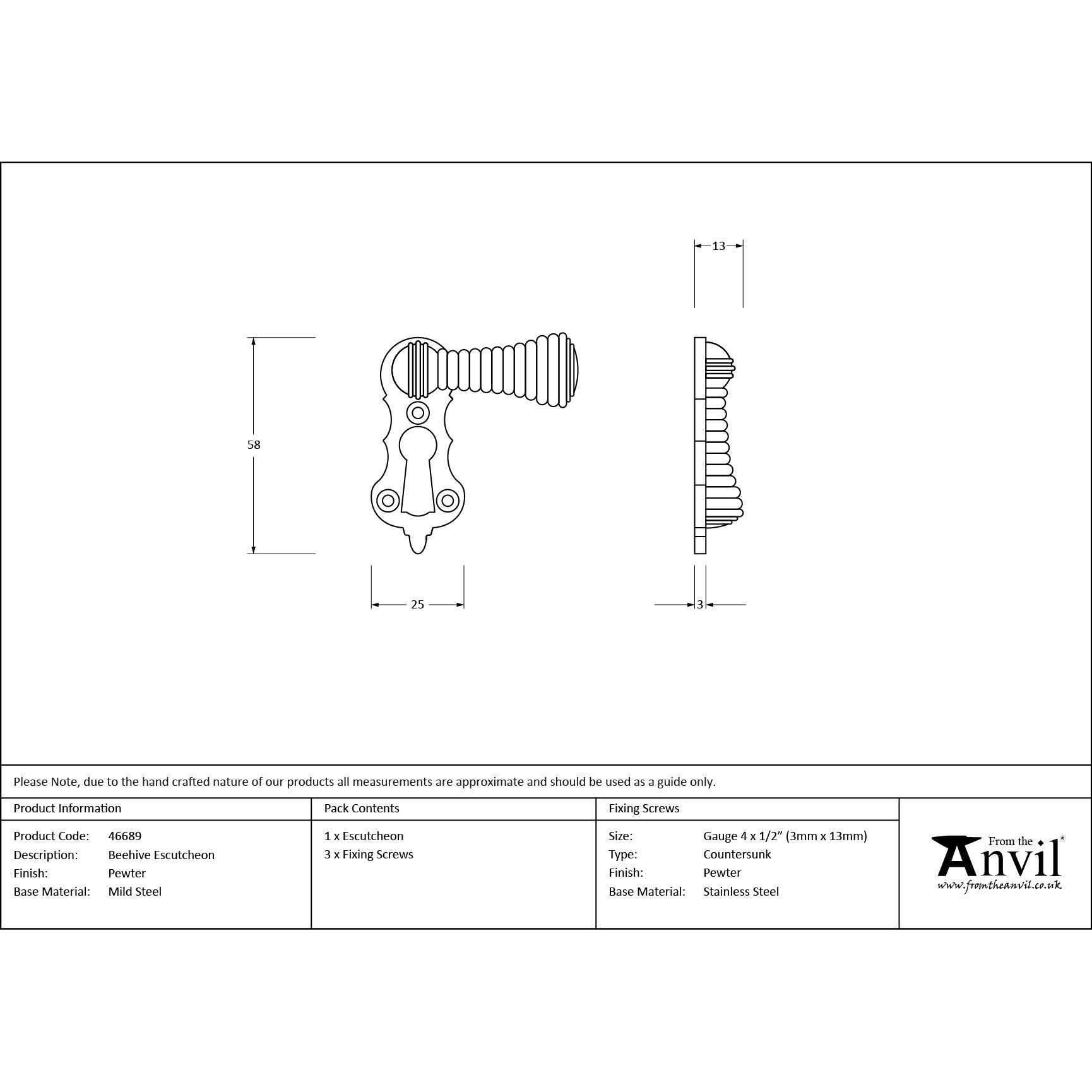 Pewter Beehive Escutcheon | From The Anvil - Escutcheons - From The Anvil - Yester Home