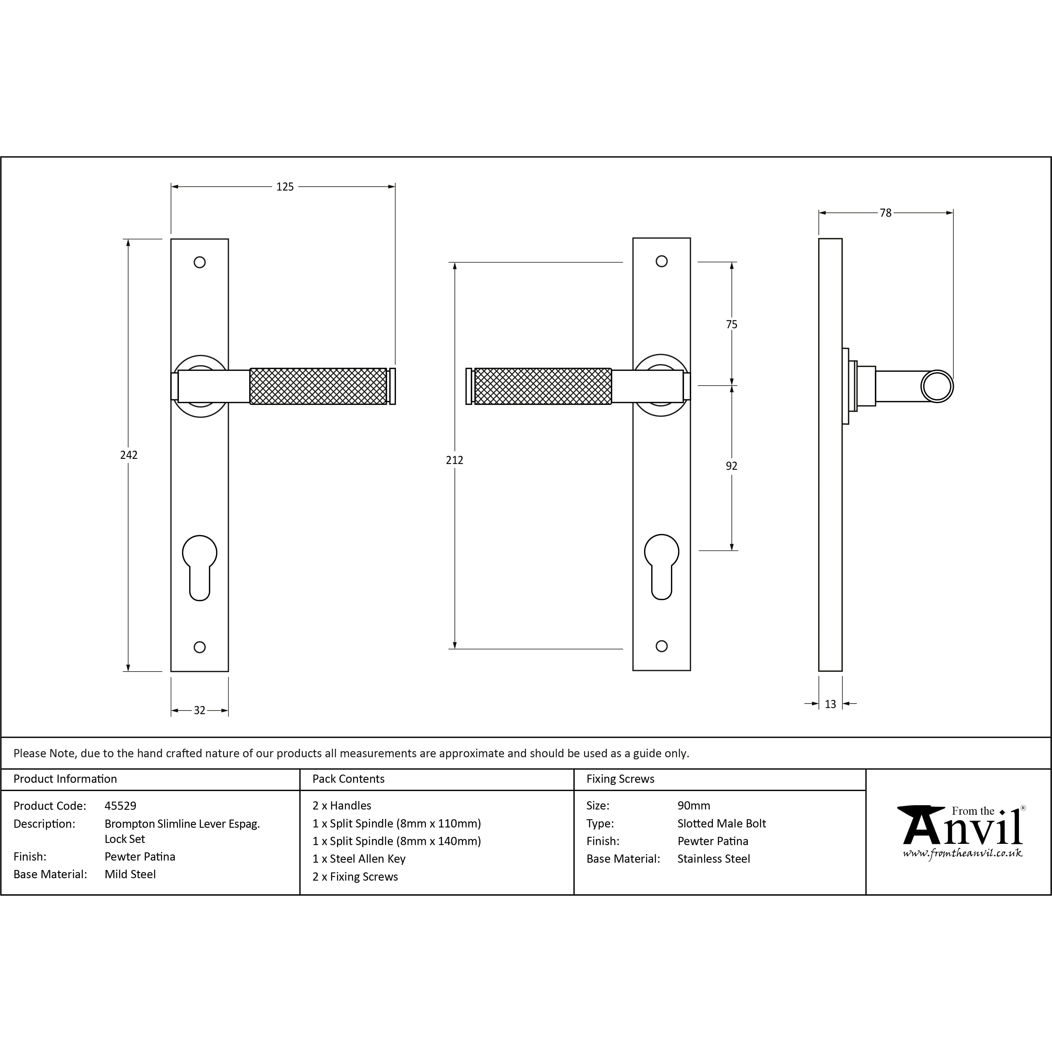 Pewter Brompton Slimline Lever Espag. Lock Set | From The Anvil-Espagnolette-Yester Home