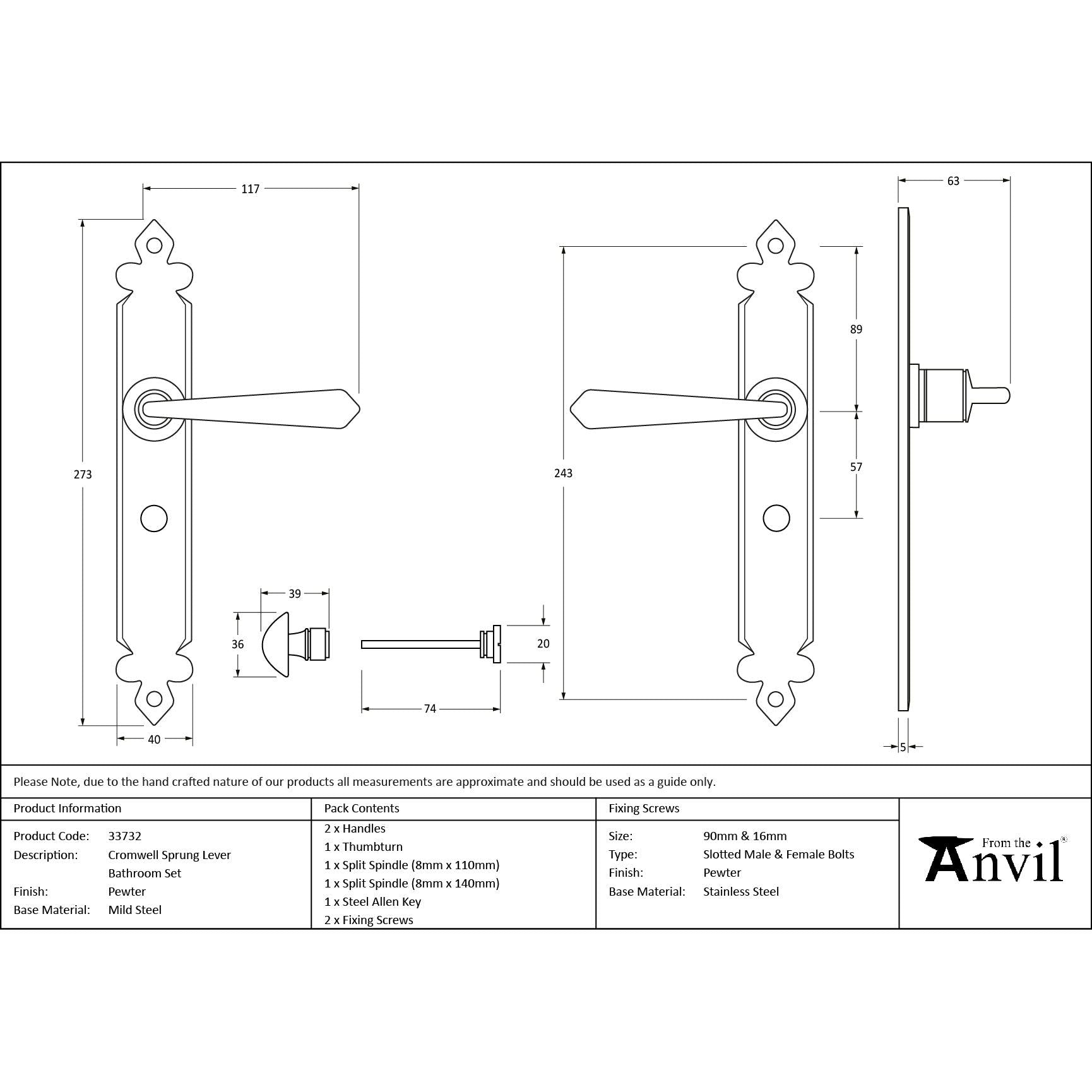 Pewter Cromwell Lever Bathroom Set | From The Anvil - Lever Bathroom - From The Anvil - Yester Home