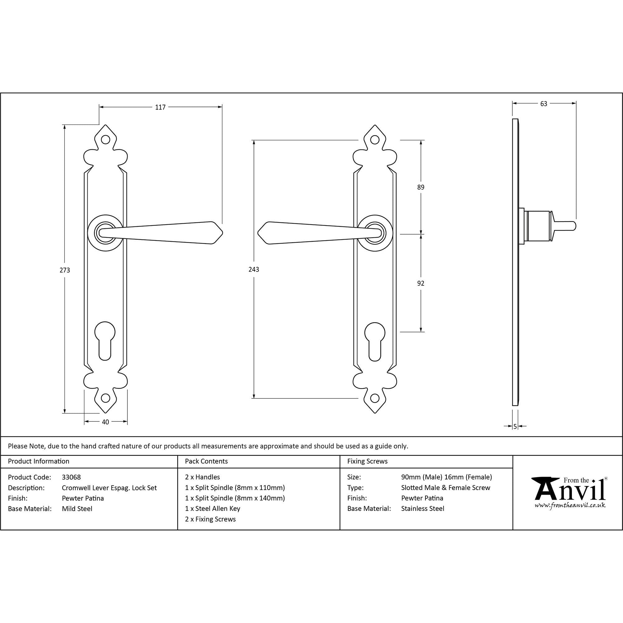 Pewter Cromwell Lever Espag. Lock Set | From The Anvil - Espagnolette - From The Anvil - Yester Home