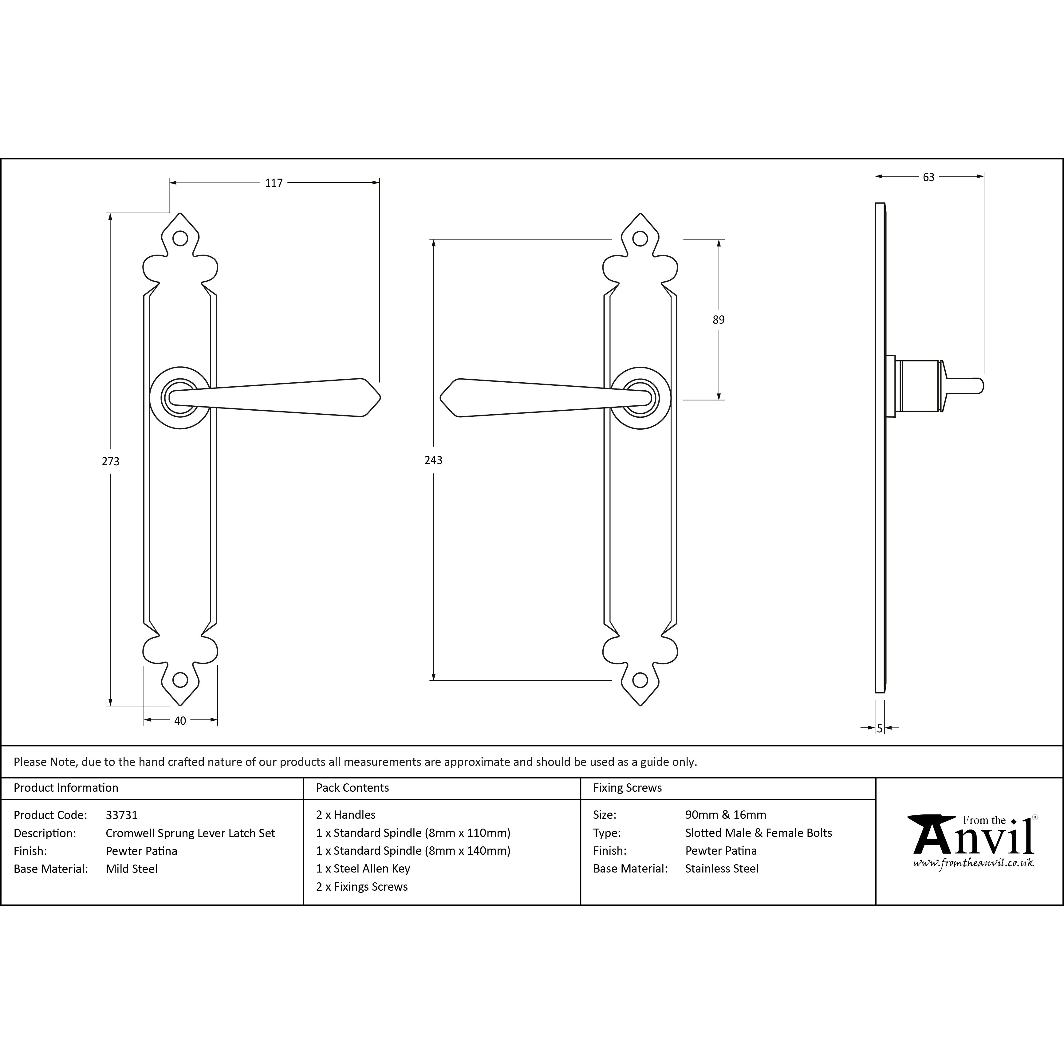 Pewter Cromwell Lever Latch Set | From The Anvil-Lever Latch-Yester Home