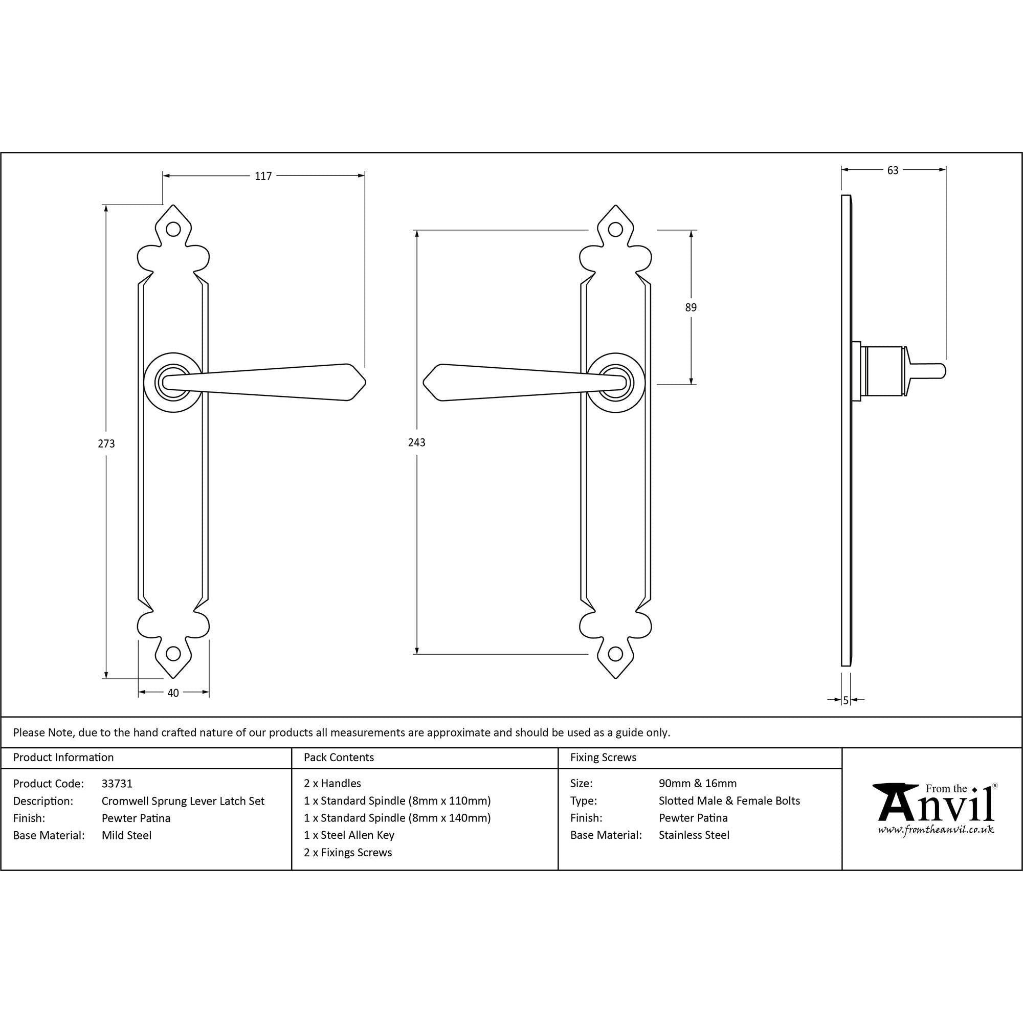 Pewter Cromwell Lever Latch Set | From The Anvil - Lever Latch - From The Anvil - Yester Home