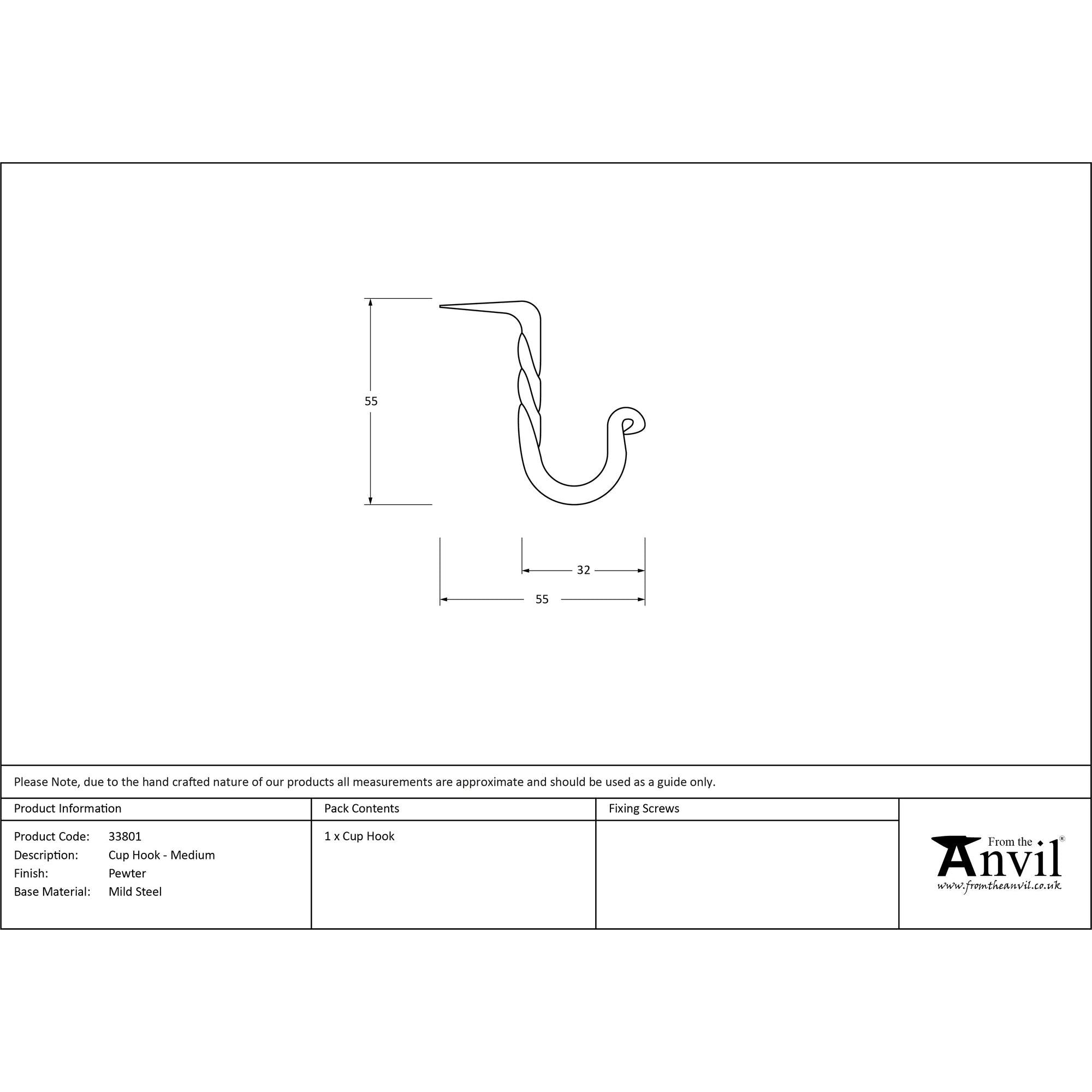 Pewter Cup Hook - Medium | From The Anvil - Cup Hooks - From The Anvil - Yester Home