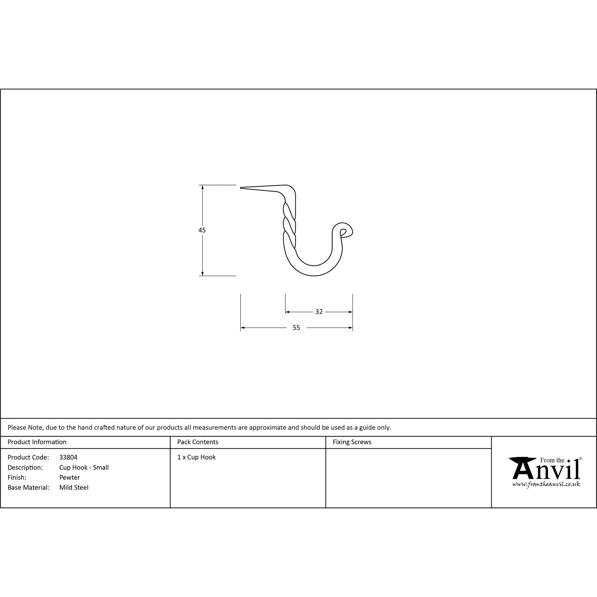 Pewter Cup Hook - Small | From The Anvil - Cup Hooks - From The Anvil - Yester Home