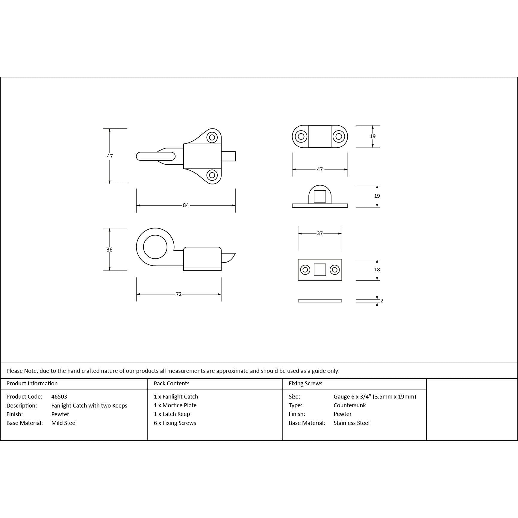 Pewter Fanlight Catch with two Keeps | From The Anvil - Fanlight Catches - From The Anvil - Yester Home
