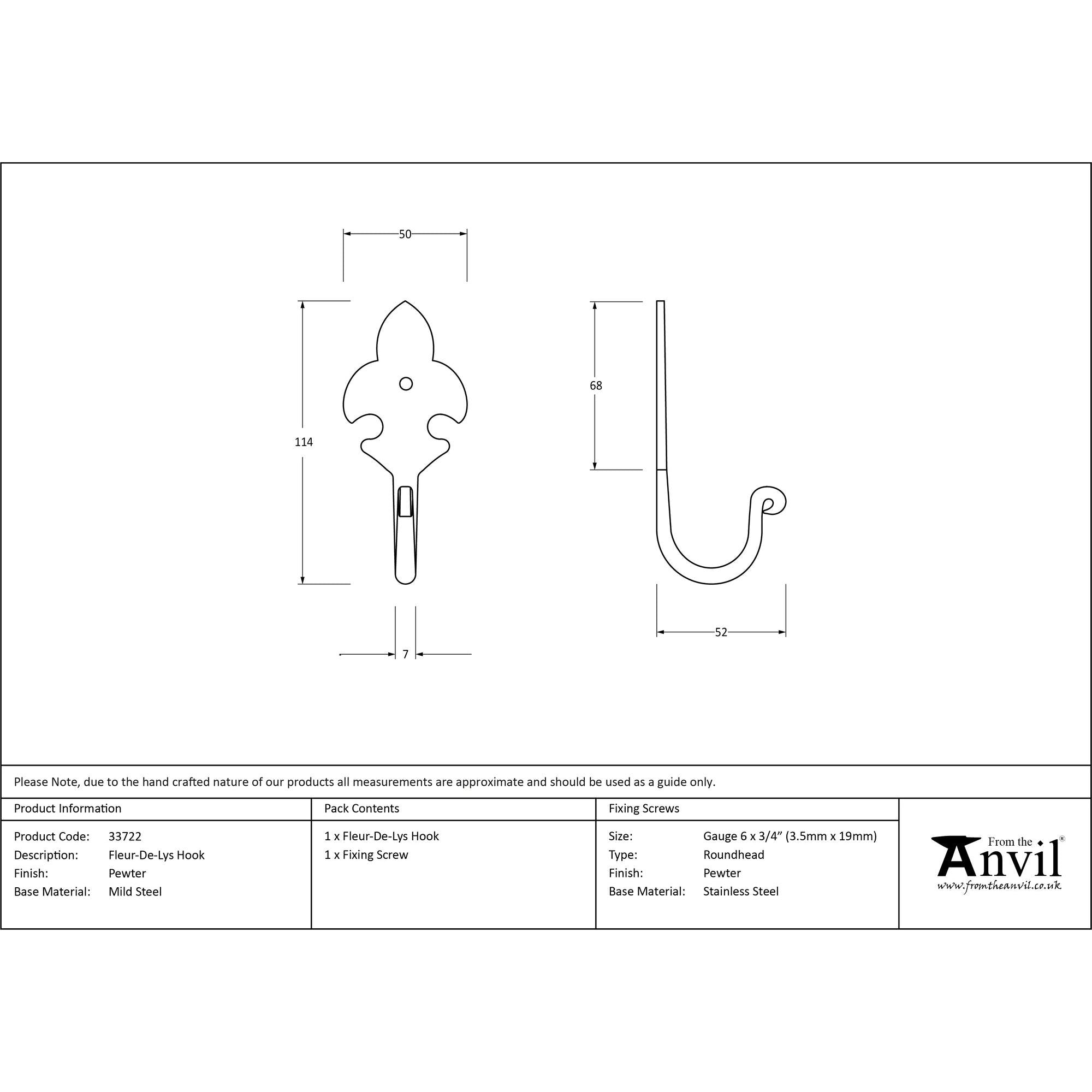 Pewter Fleur-De-Lys Coat Hook | From The Anvil - Coat Hooks - From The Anvil - Yester Home