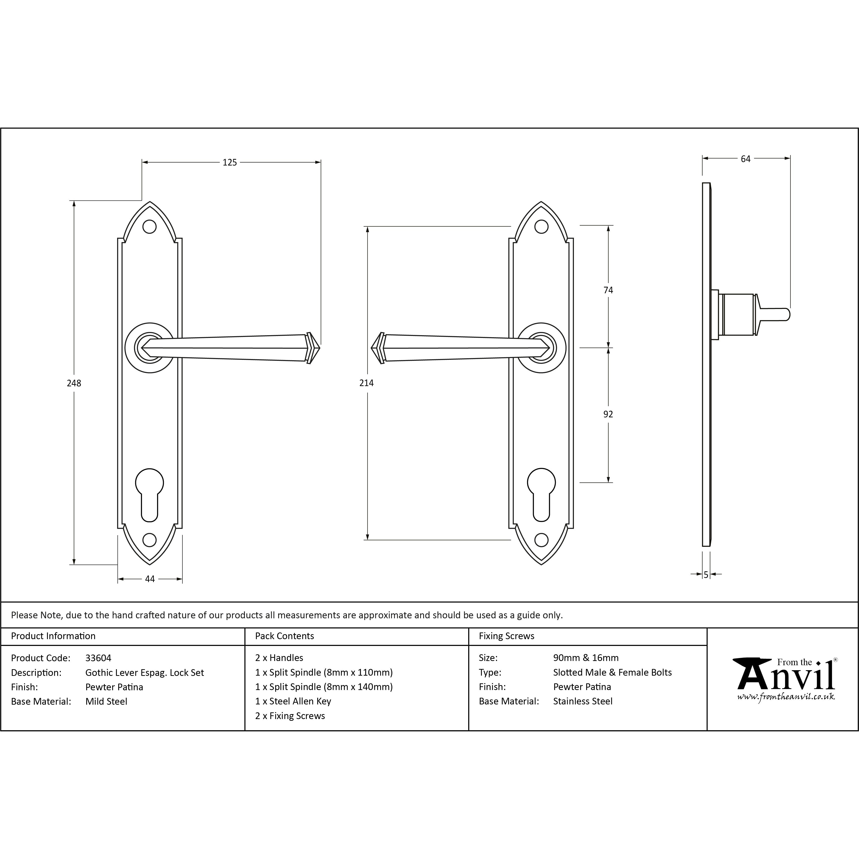 Pewter Gothic Lever Espag. Lock Set | From The Anvil-Espagnolette-Yester Home
