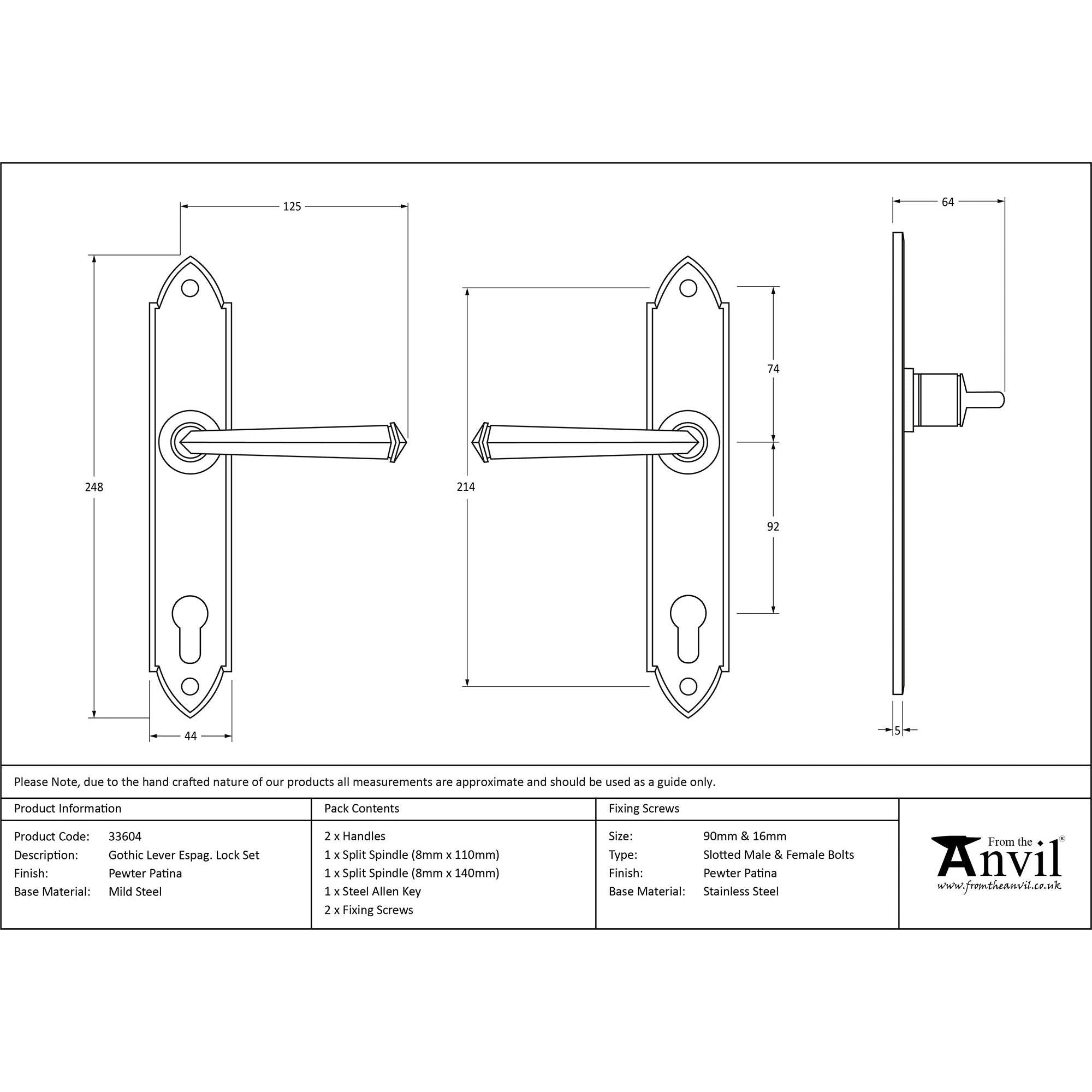 Pewter Gothic Lever Espag. Lock Set | From The Anvil - Espagnolette - From The Anvil - Yester Home