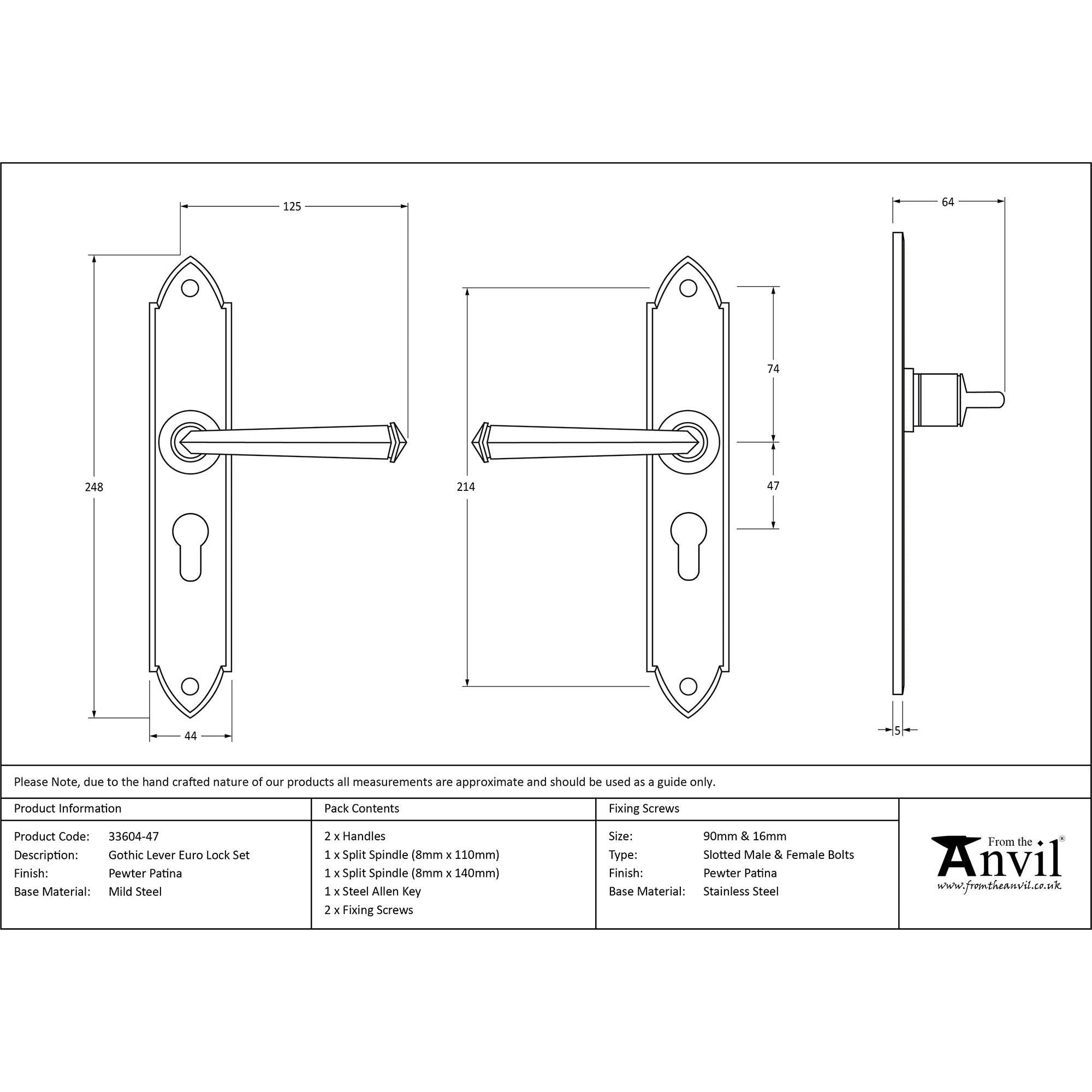 Pewter Gothic Lever Euro Lock Set | From The Anvil - Lever Euro - From The Anvil - Yester Home