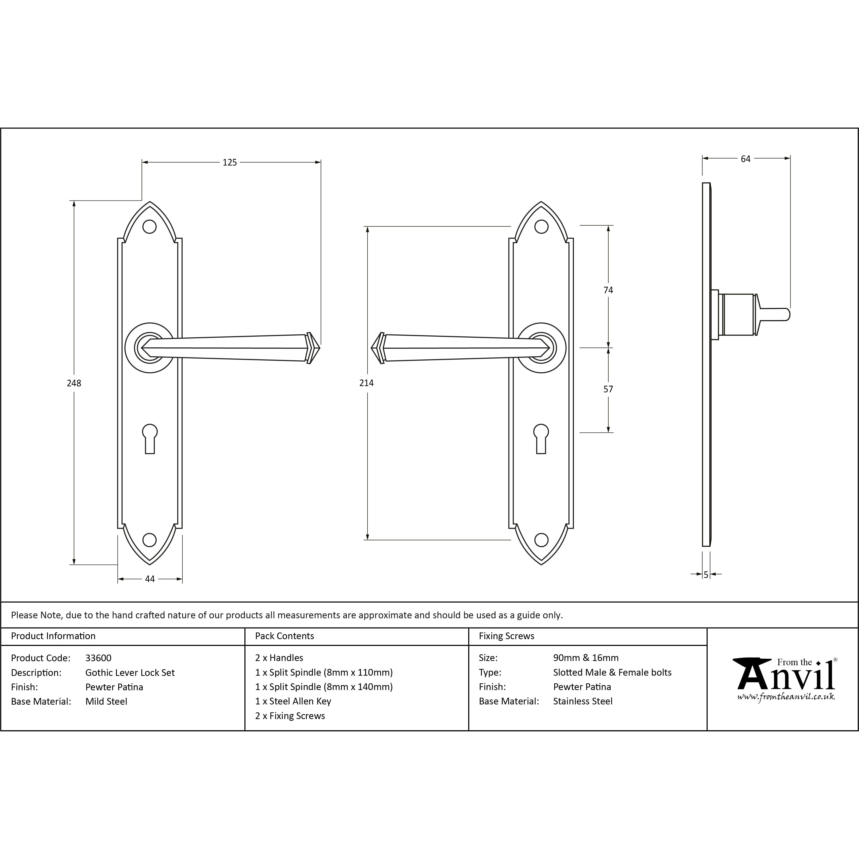 Pewter Gothic Lever Lock Set | From The Anvil-Lever Lock-Yester Home