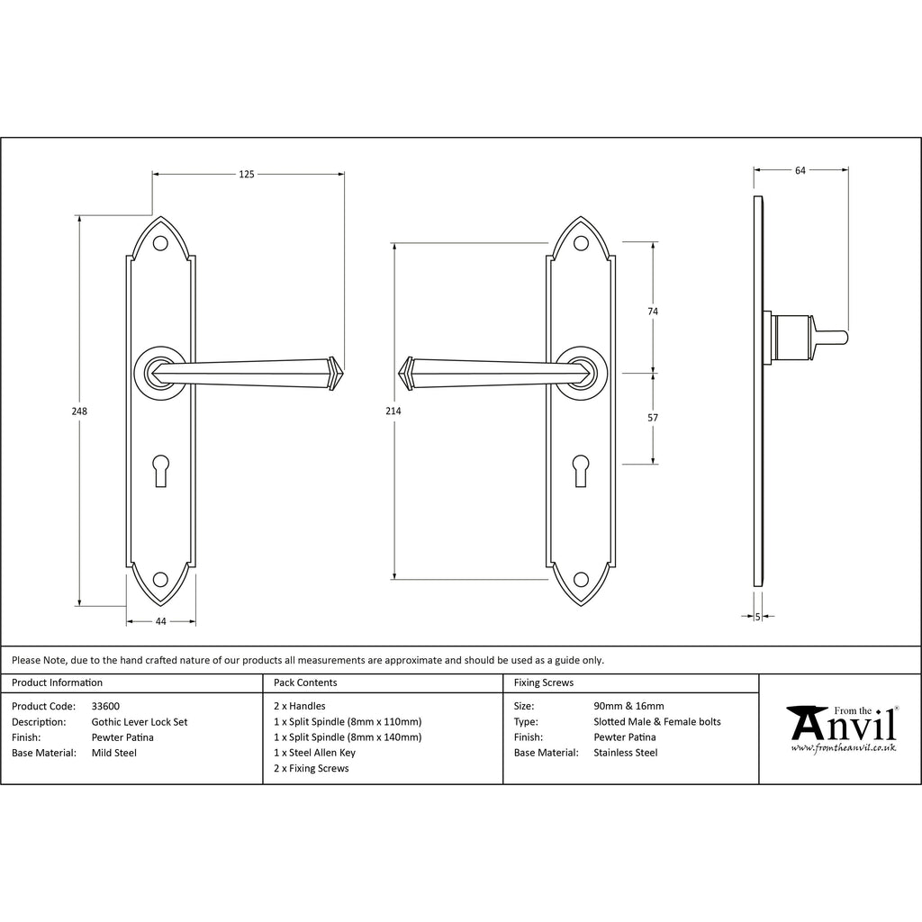 Pewter Gothic Lever Lock Set | From The Anvil-Lever Lock-Yester Home