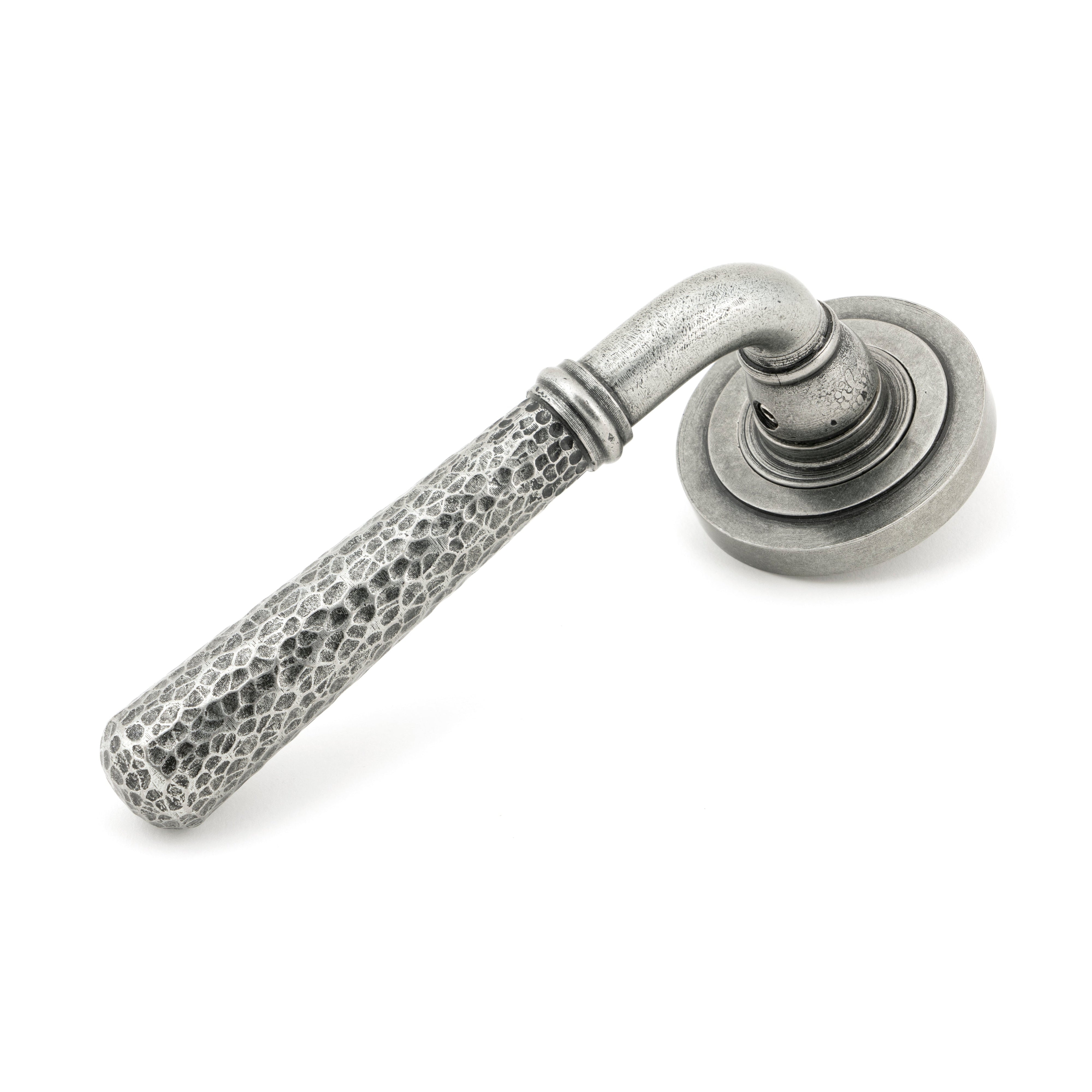 Pewter Hammered Newbury Lever on Rose Set (Art Deco) | From The Anvil-Concealed-Yester Home