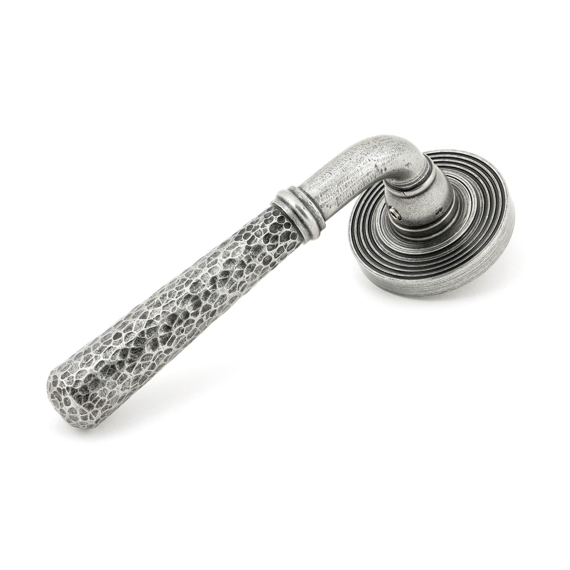 Pewter Hammered Newbury Lever on Rose Set (Beehive) - Unsprung | From The Anvil - Concealed - From The Anvil - Yester Home