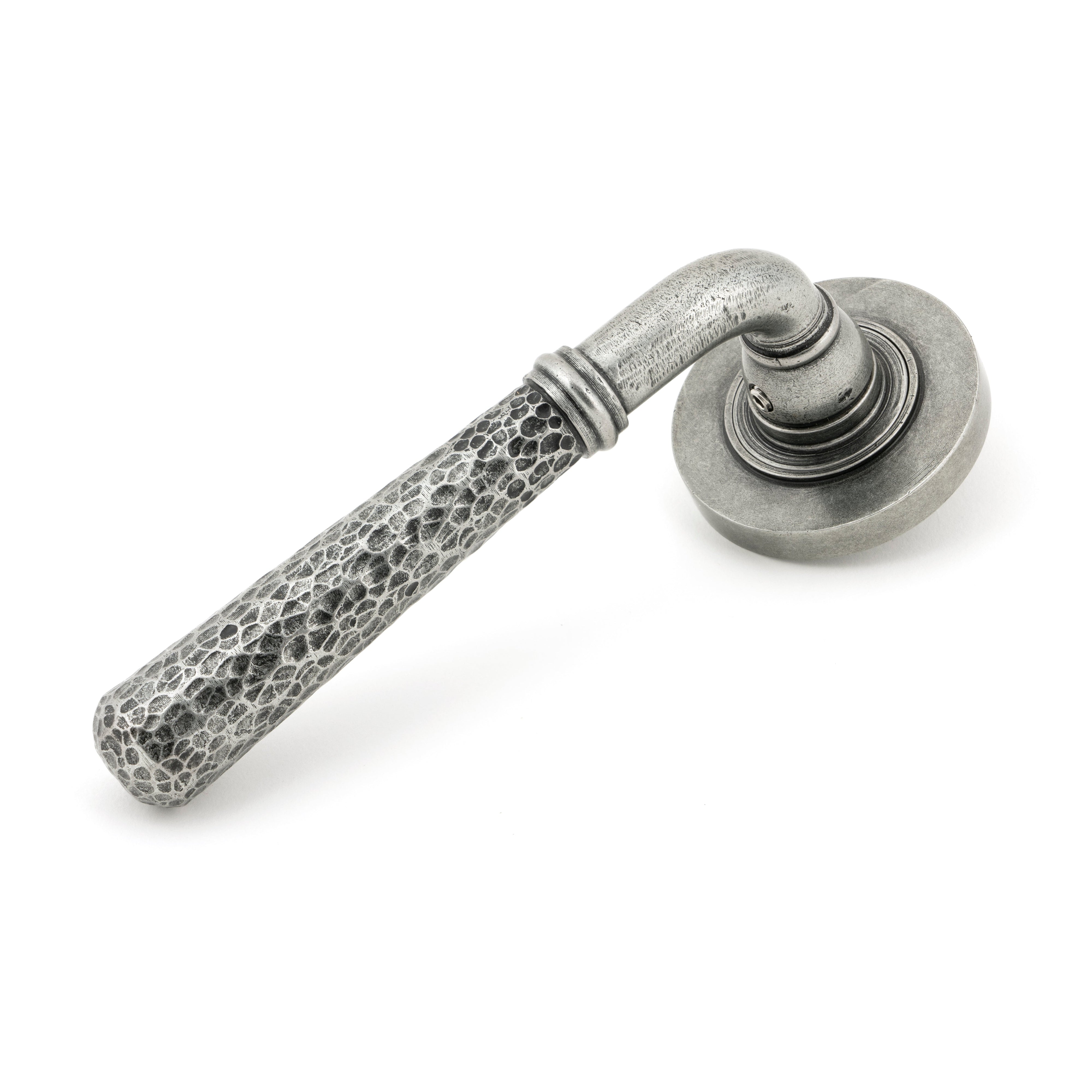 Pewter Hammered Newbury Lever on Rose Set (Plain) - Unsprung | From The Anvil-Concealed-Yester Home