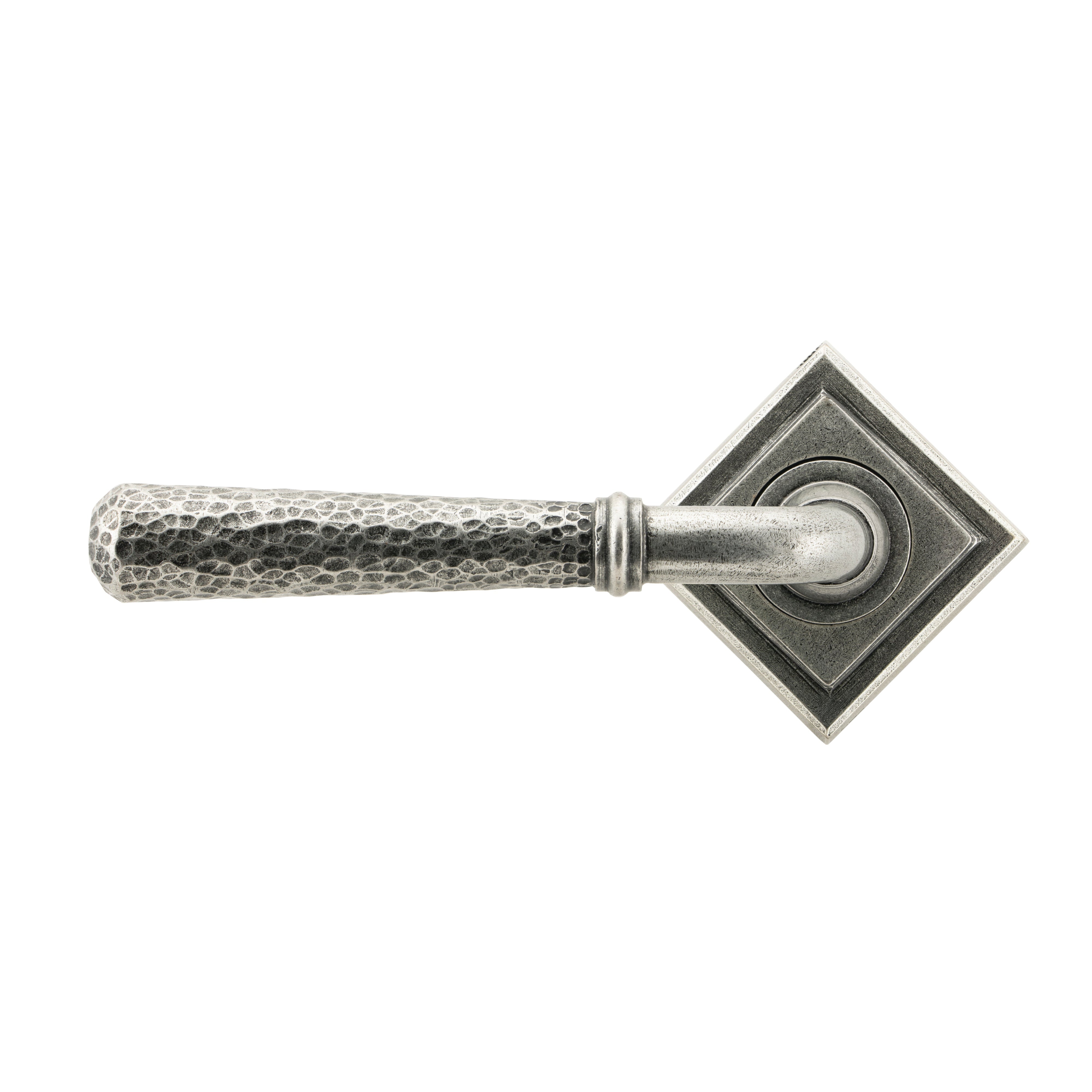 Pewter Hammered Newbury Lever on Rose Set (Square) | From The Anvil-Concealed-Yester Home
