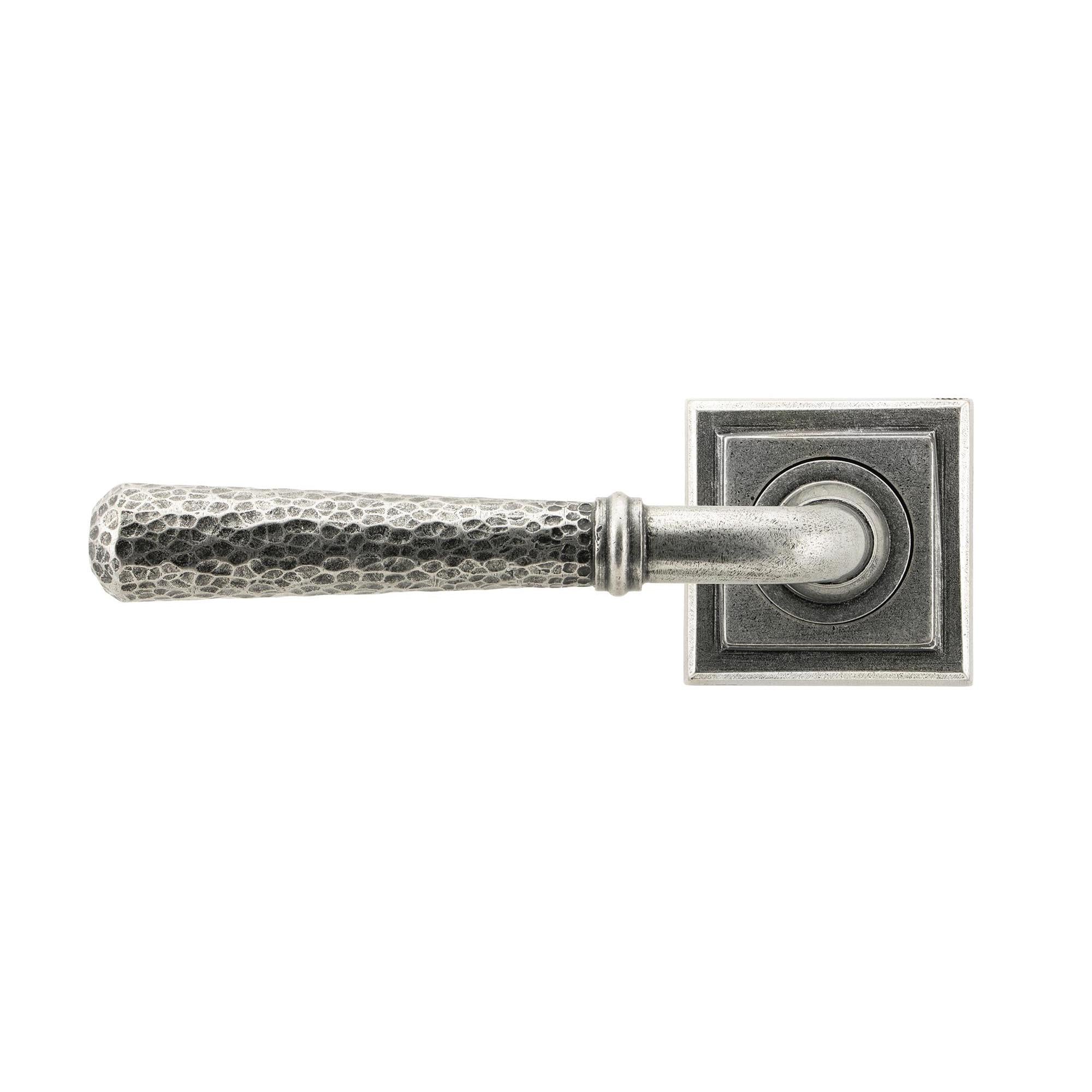 Pewter Hammered Newbury Lever on Rose Set (Square) | From The Anvil - Concealed - From The Anvil - Yester Home
