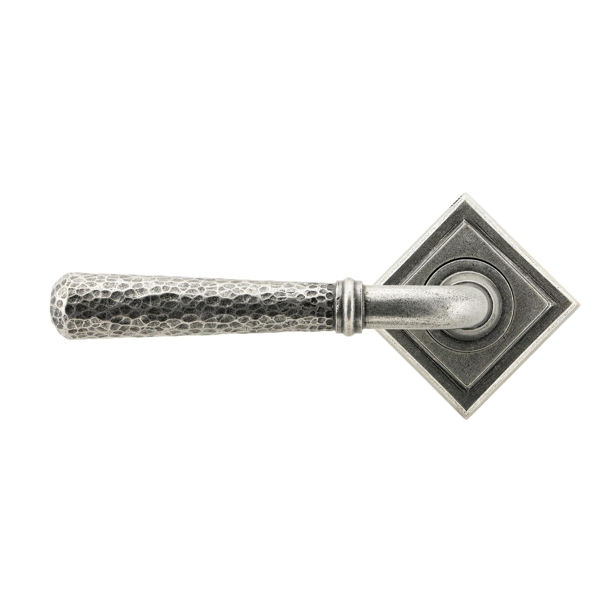 Pewter Hammered Newbury Lever on Rose Set (Square) - Unsprung | From The Anvil - Concealed - From The Anvil - Yester Home