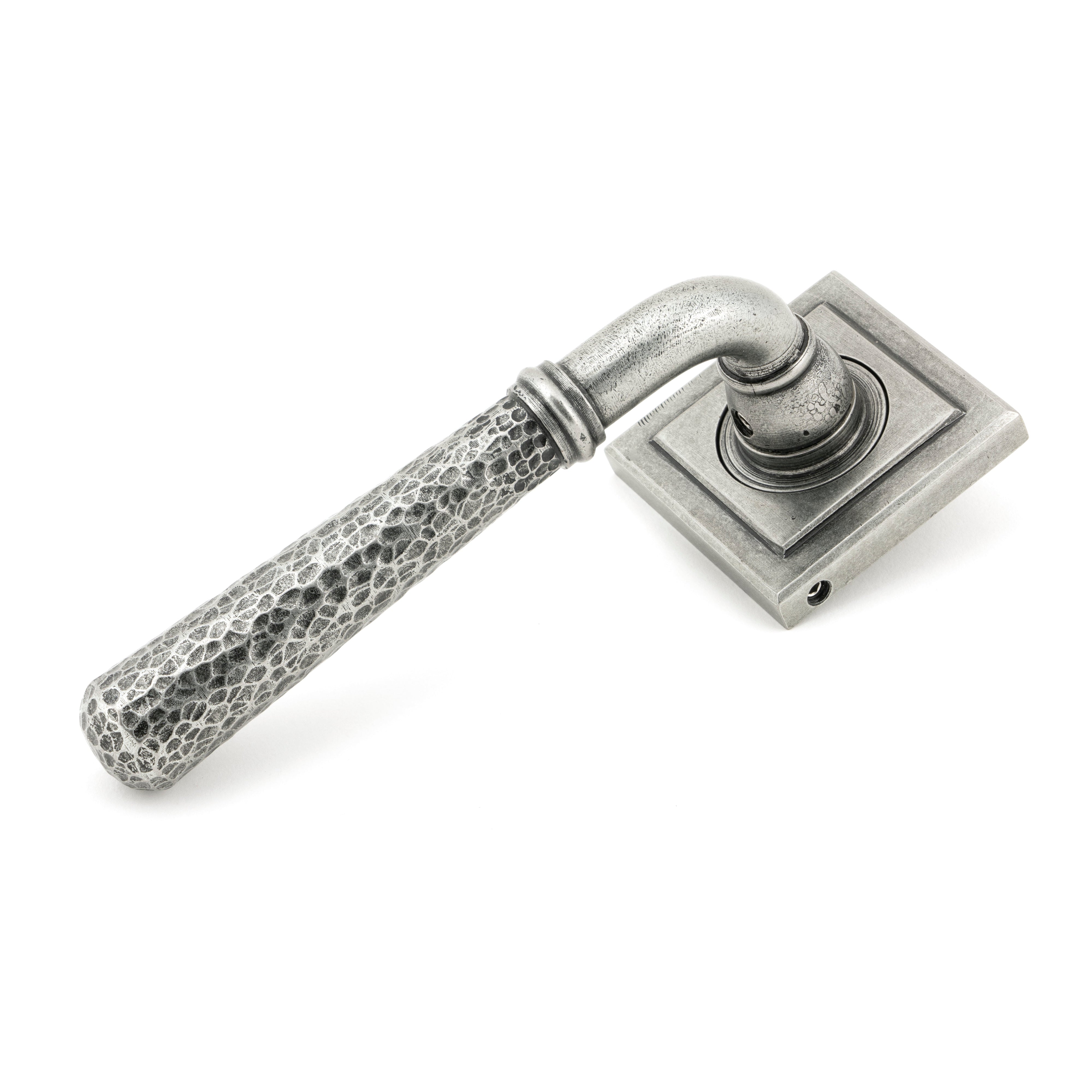 Pewter Hammered Newbury Lever on Rose Set (Square) - Unsprung | From The Anvil-Concealed-Yester Home