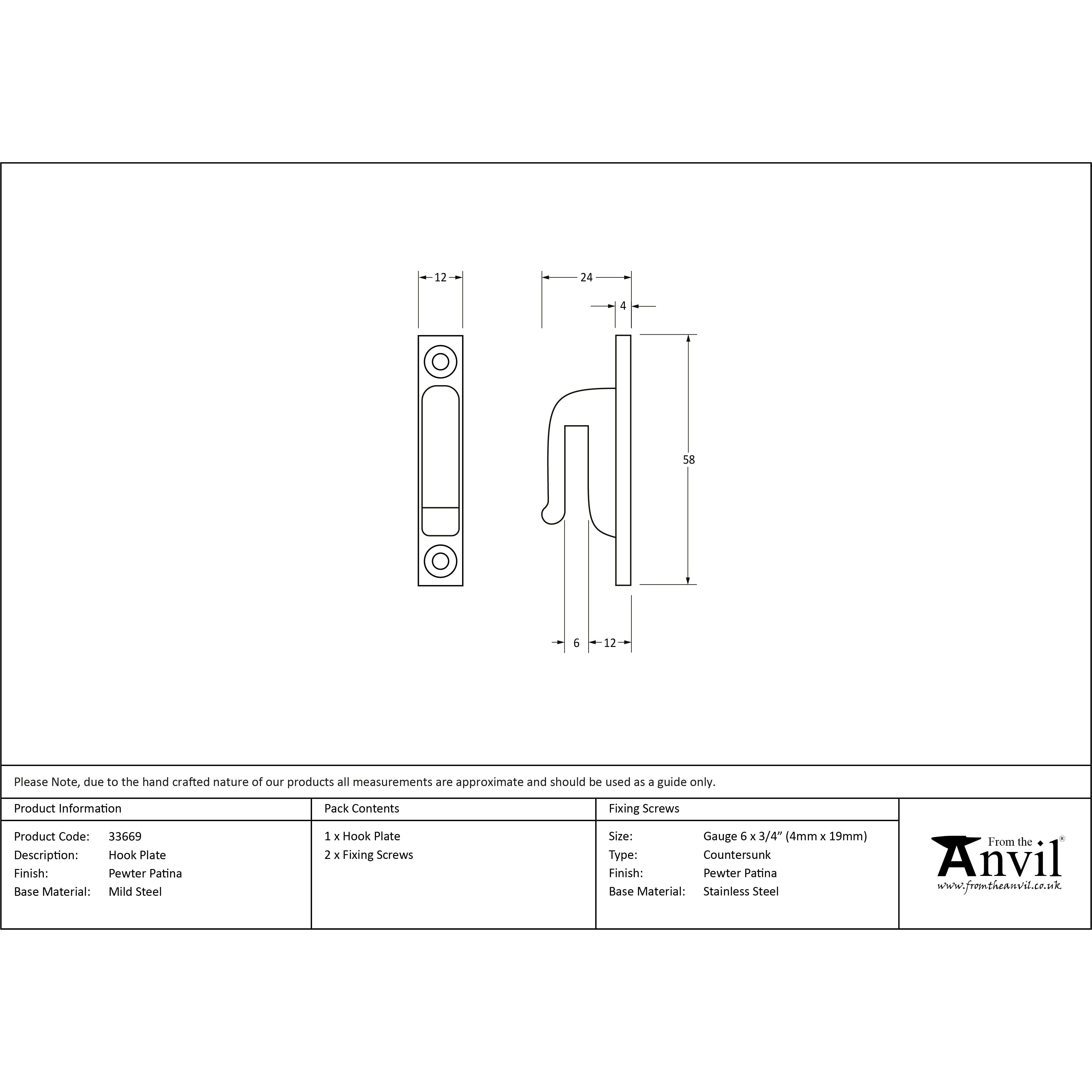 Pewter Hook Plate | From The Anvil-Staple Pins & Plates-Yester Home