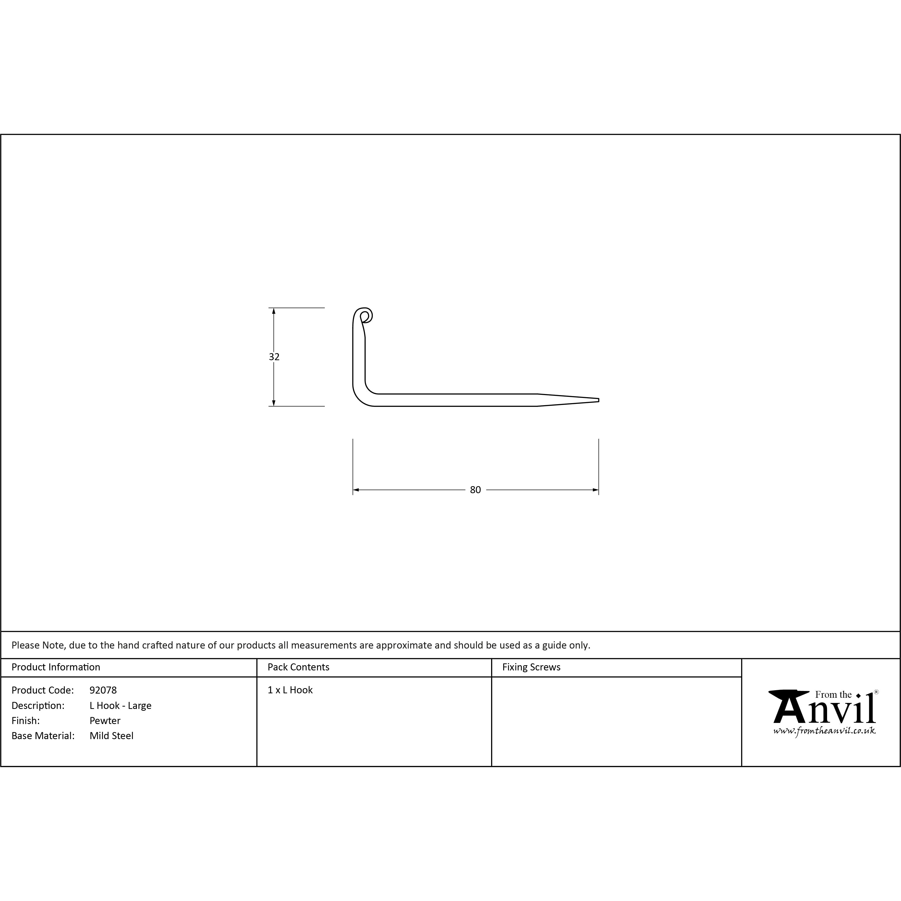 Pewter L Hook - Large | From The Anvil-L Hooks-Yester Home