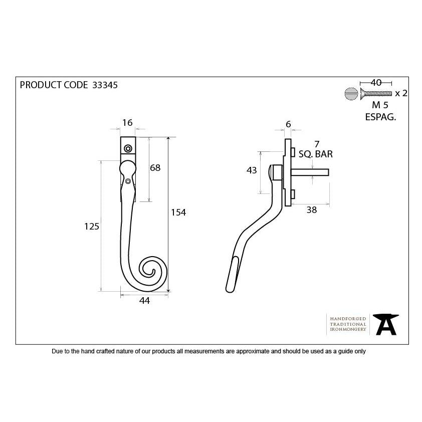Pewter Large 16mm Monkeytail Espag - RH | From The Anvil-Espag. Fasteners-Yester Home