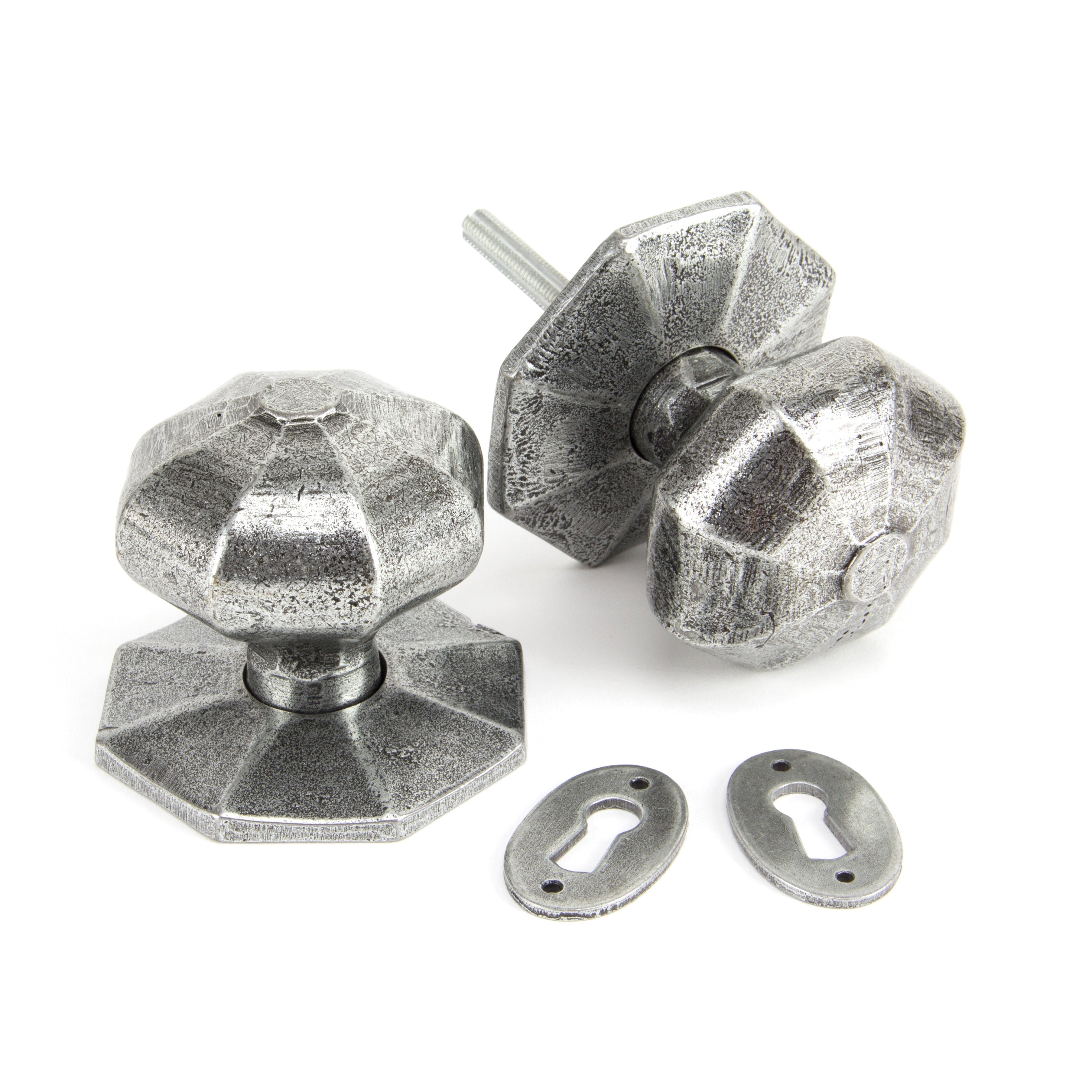 Pewter Large Octagonal Mortice/Rim Knob Set | From The Anvil-Mortice Knobs-Yester Home