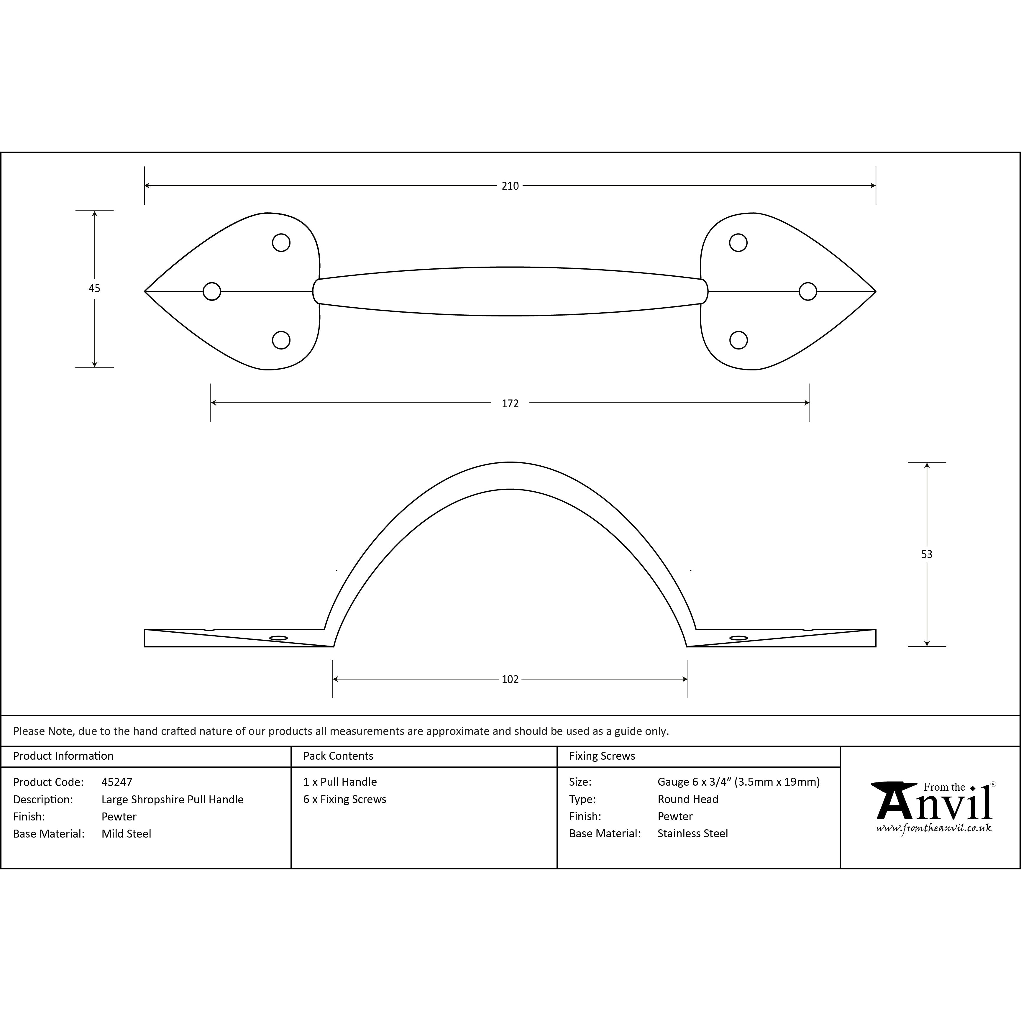 Pewter Large Shropshire Pull Handle | From The Anvil-D Handles-Yester Home