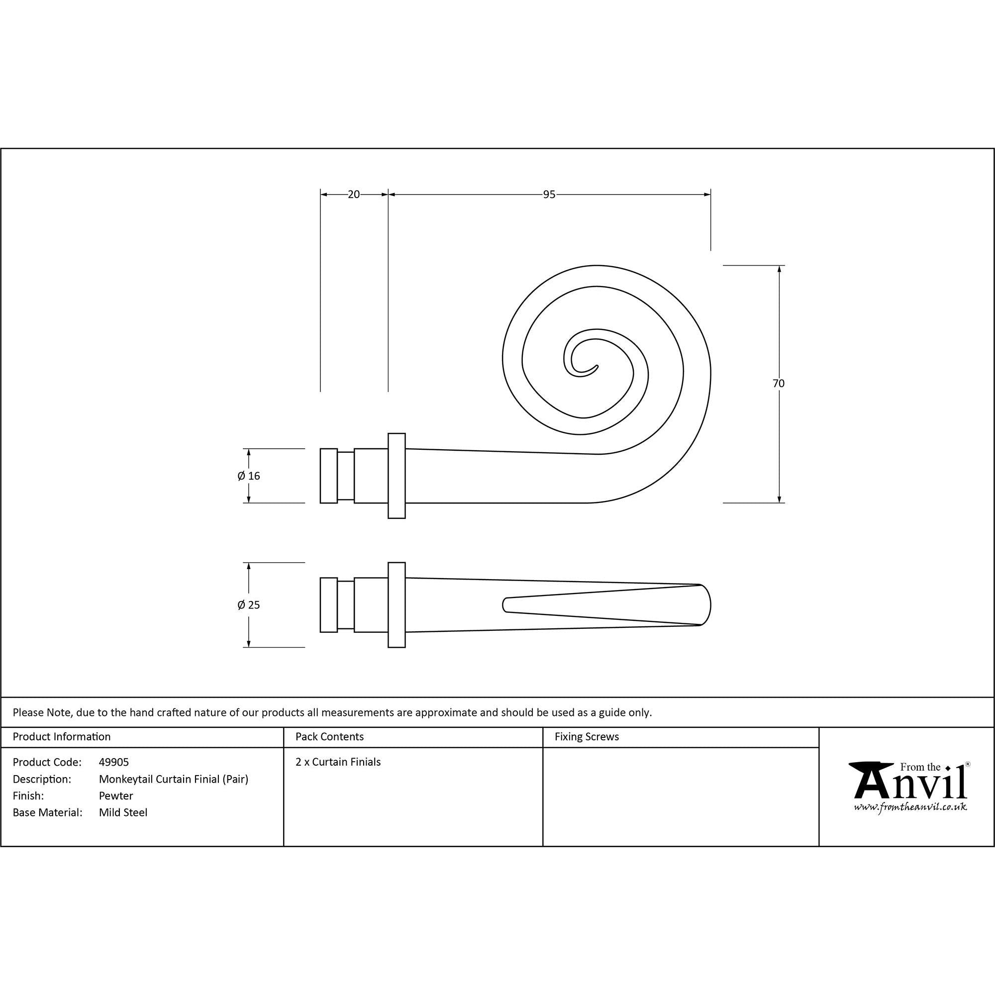 Pewter Monkeytail Curtain Finial (pair) | From The Anvil - Finials - From The Anvil - Yester Home