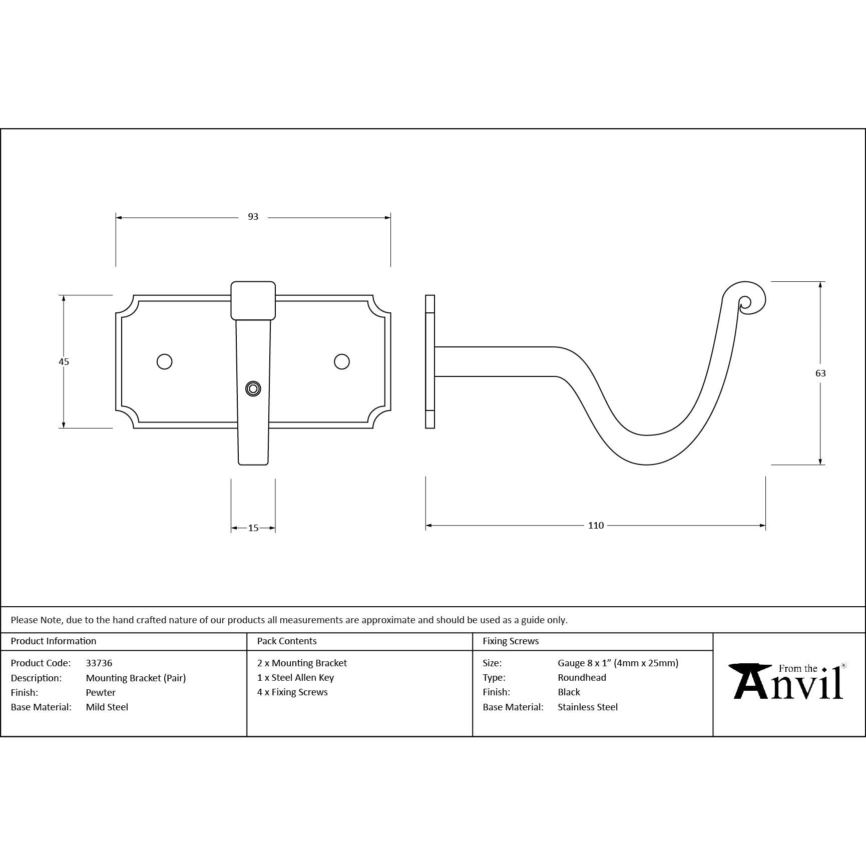 Pewter Mounting Bracket (pair) | From The Anvil - Brackets - From The Anvil - Yester Home