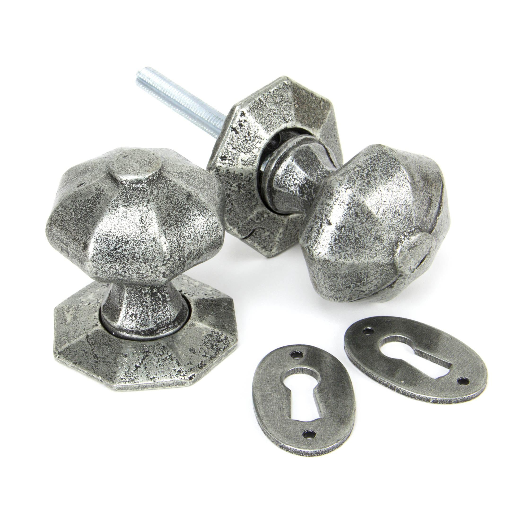 Pewter Octagonal Mortice/Rim Knob Set | From The Anvil - Mortice Knobs - From The Anvil - Yester Home