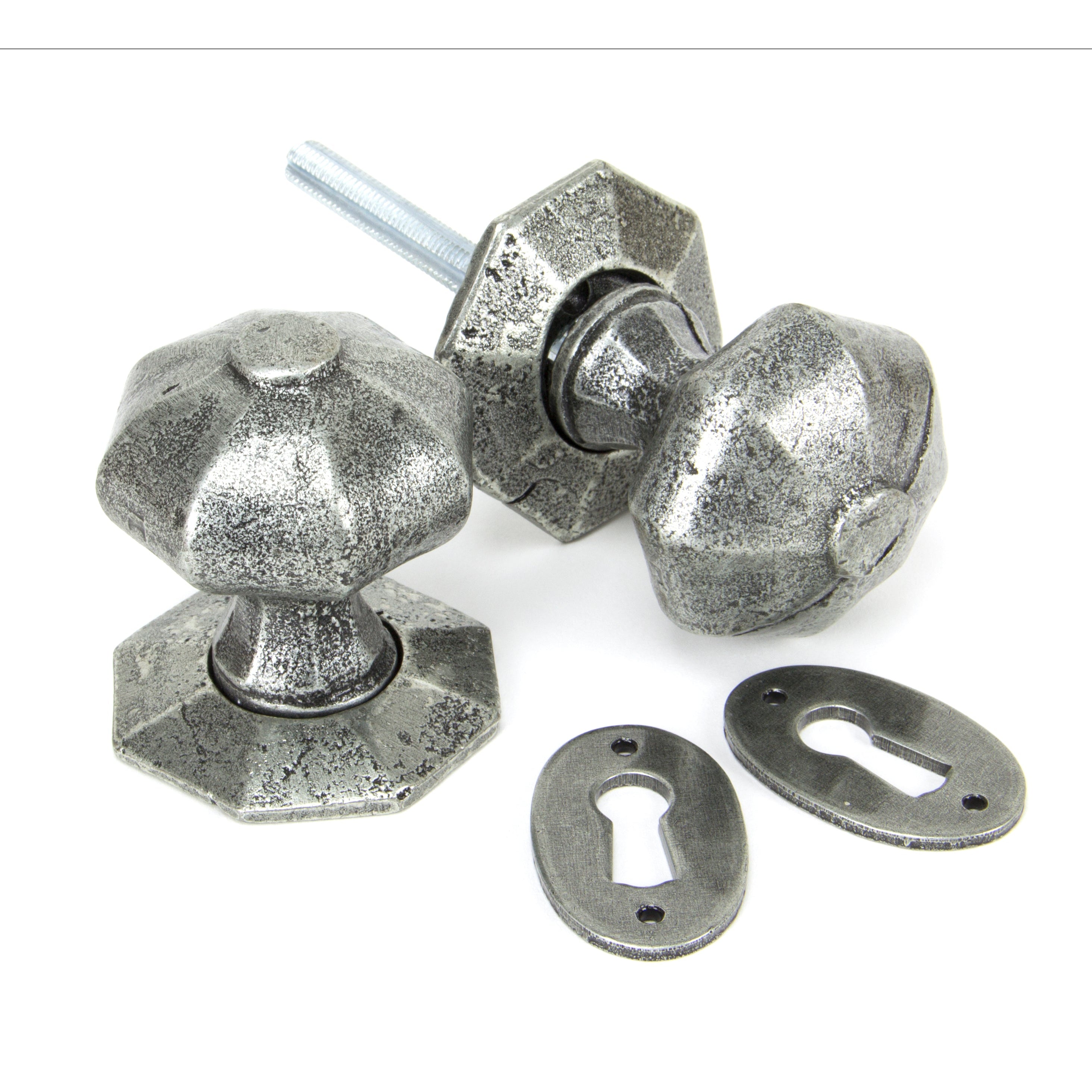 Pewter Octagonal Mortice/Rim Knob Set | From The Anvil-Mortice Knobs-Yester Home