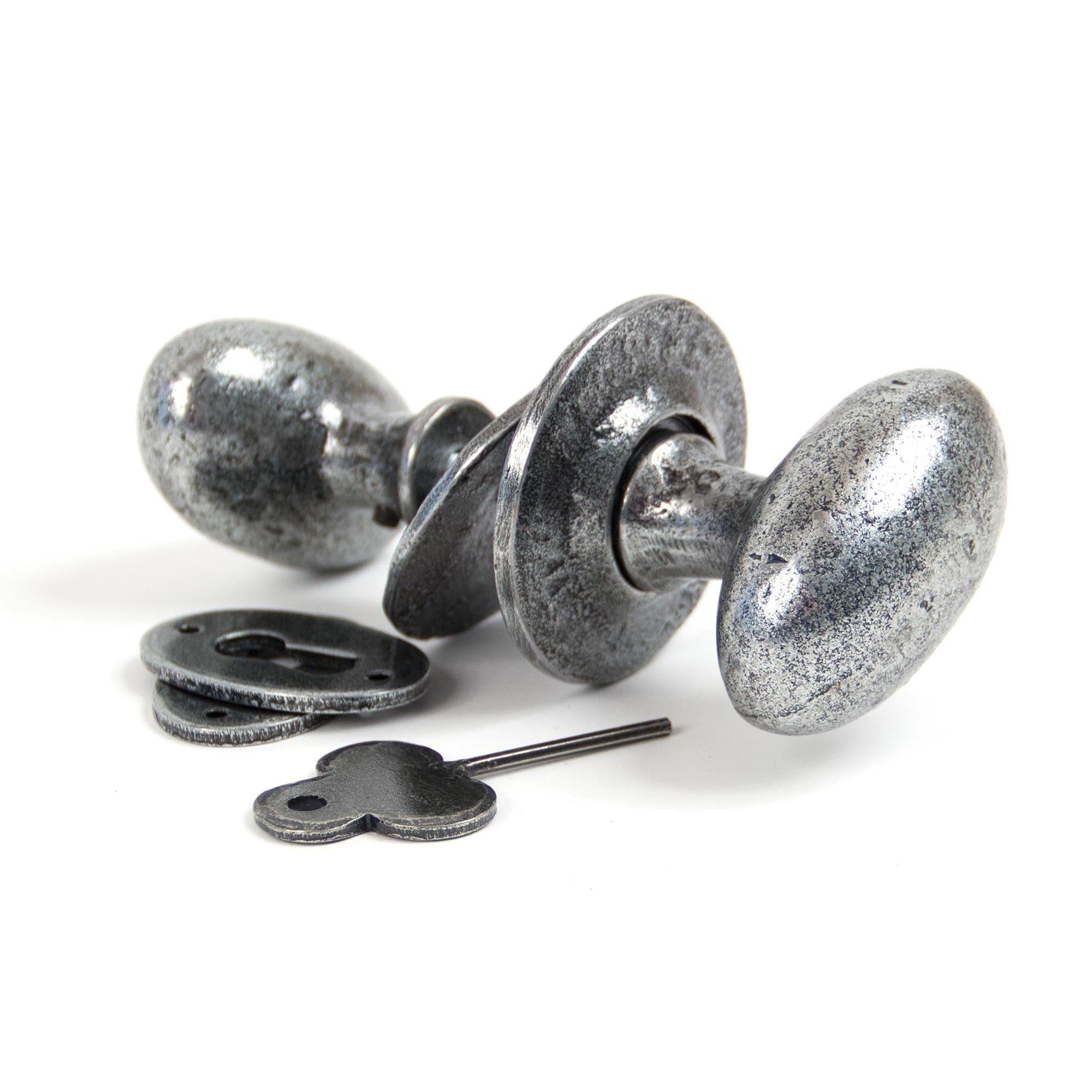 Pewter Oval Mortice/Rim Knob Set | From The Anvil - Mortice Knobs - From The Anvil - Yester Home
