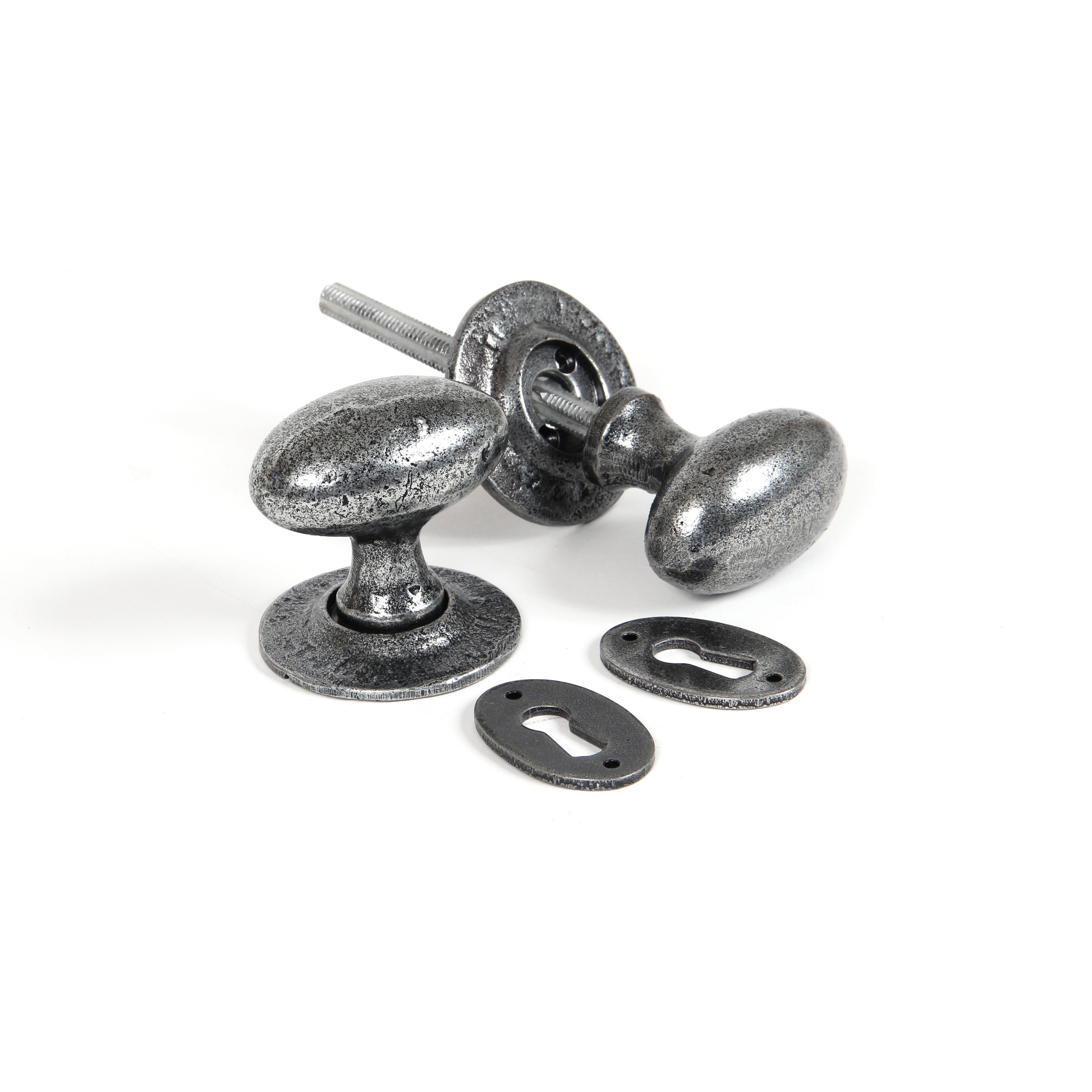 Pewter Oval Mortice/Rim Knob Set | From The Anvil-Mortice Knobs-Yester Home