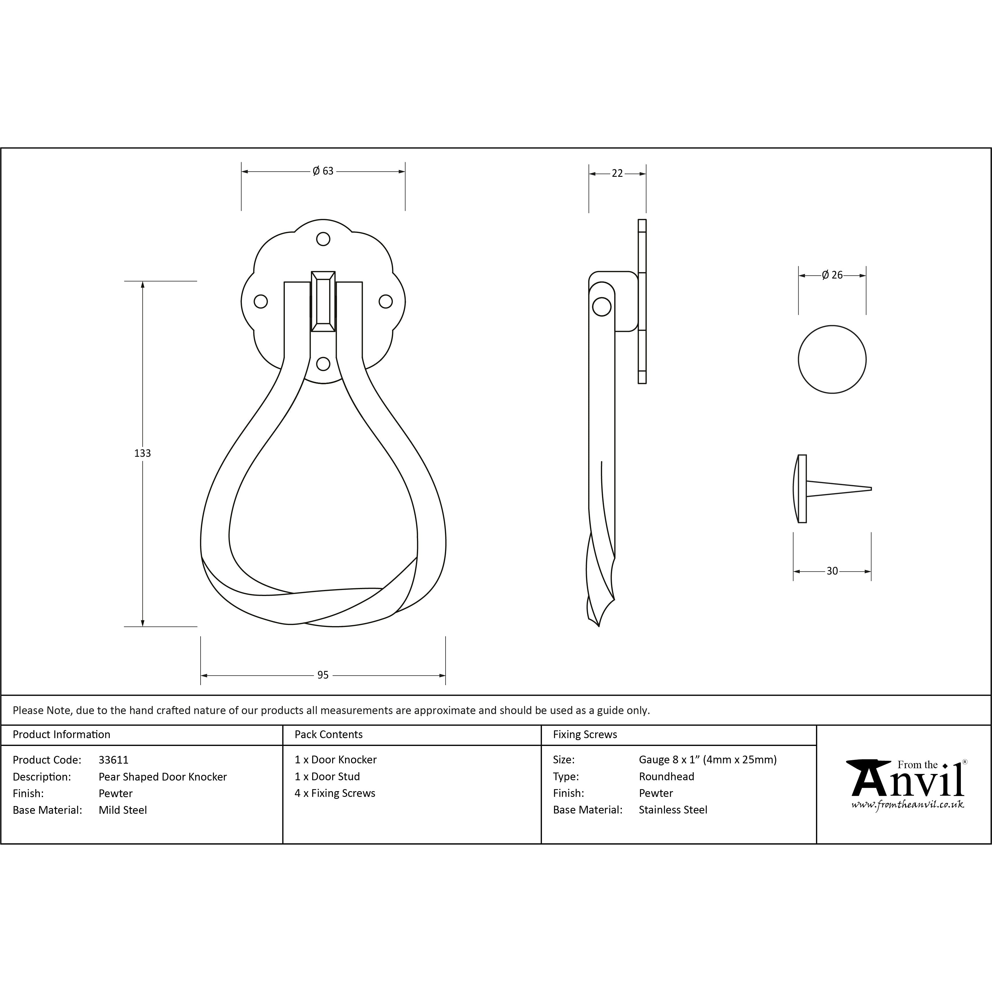 Pewter Pear Shaped Door Knocker | From The Anvil-Surface Fixed Door Knockers-Yester Home