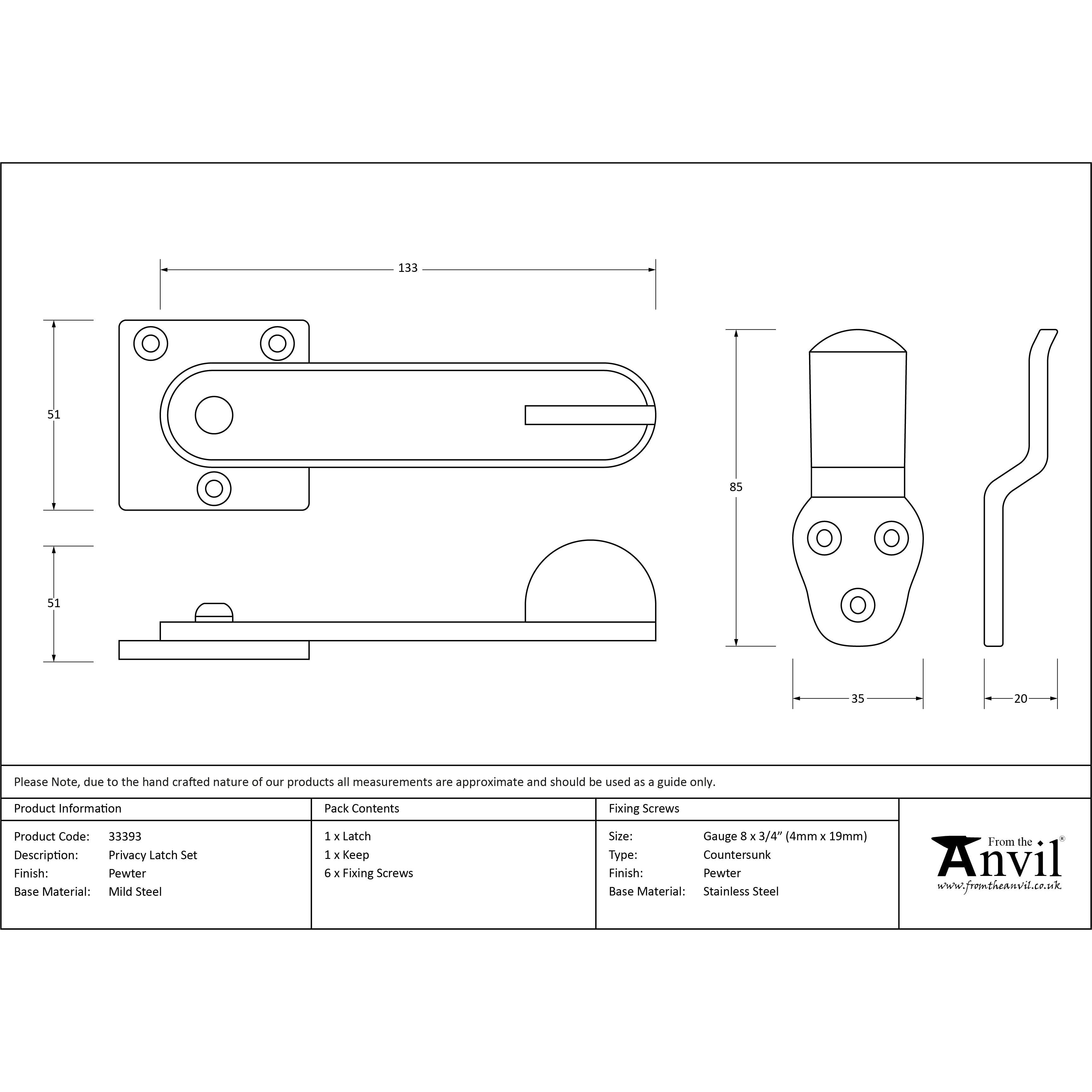 Pewter Privacy Latch Set | From The Anvil-Latches-Yester Home