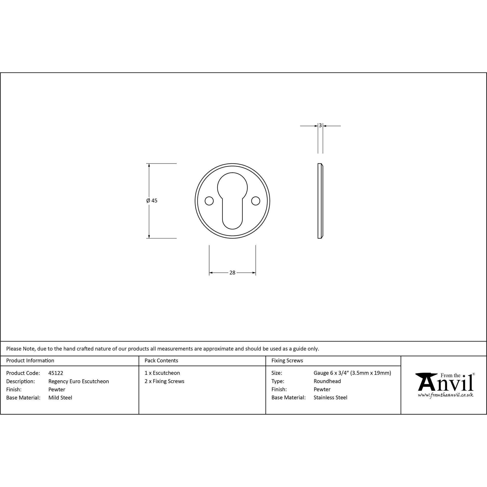Pewter Regency Euro Escutcheon | From The Anvil - Euro Escutcheons - From The Anvil - Yester Home