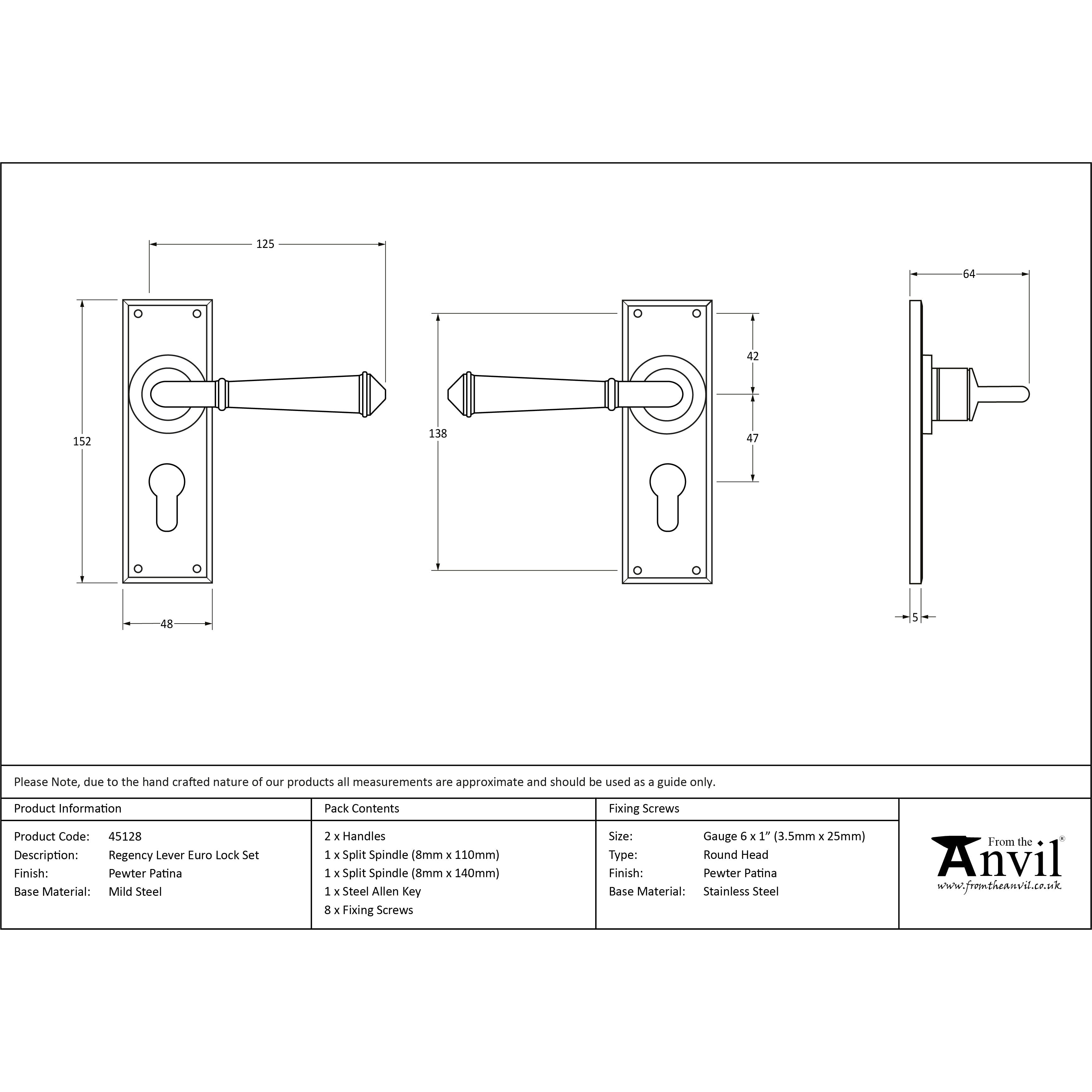 Pewter Regency Lever Euro Lock Set | From The Anvil-Lever Euro-Yester Home