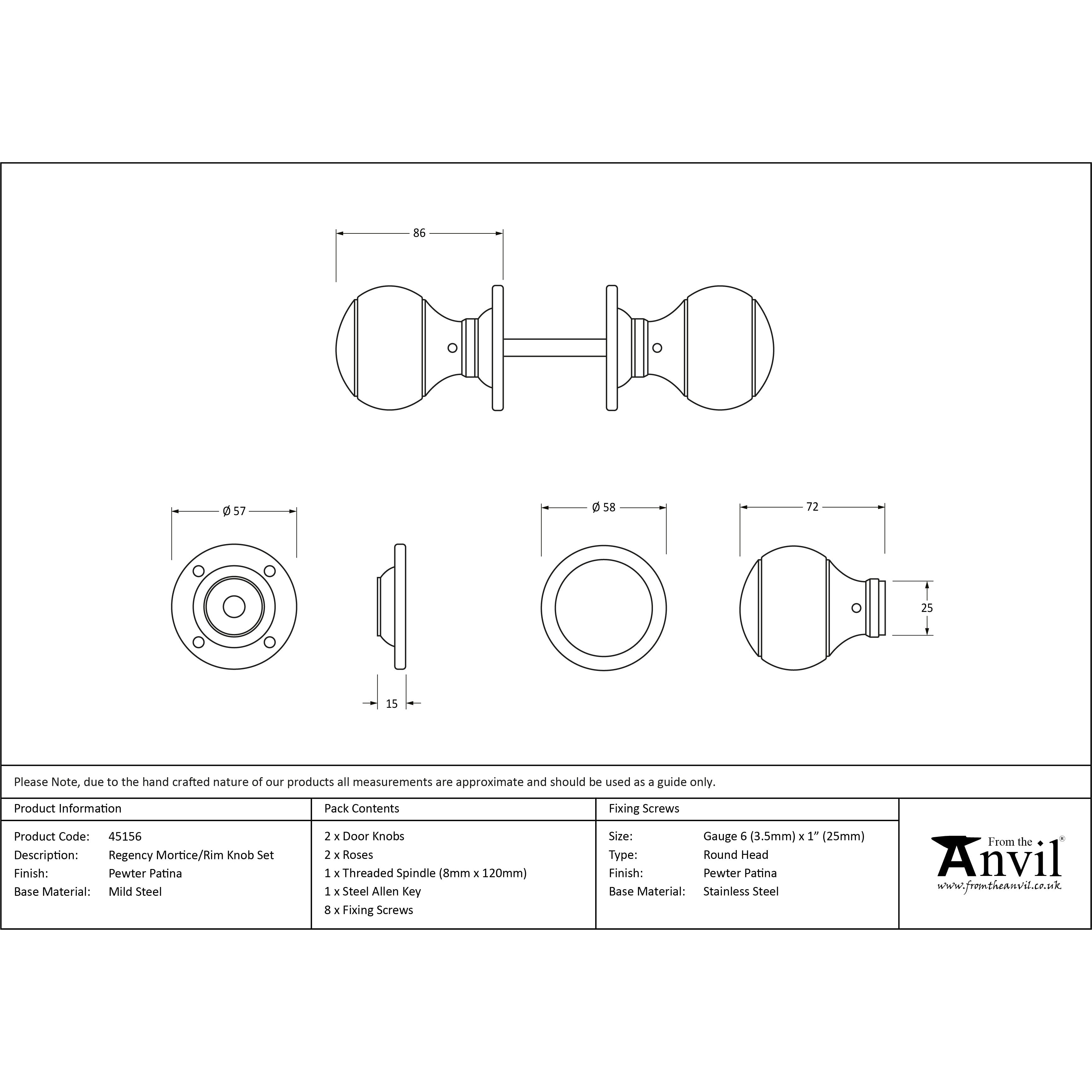 Pewter Regency Mortice/Rim Knob Set | From The Anvil-Mortice Knobs-Yester Home