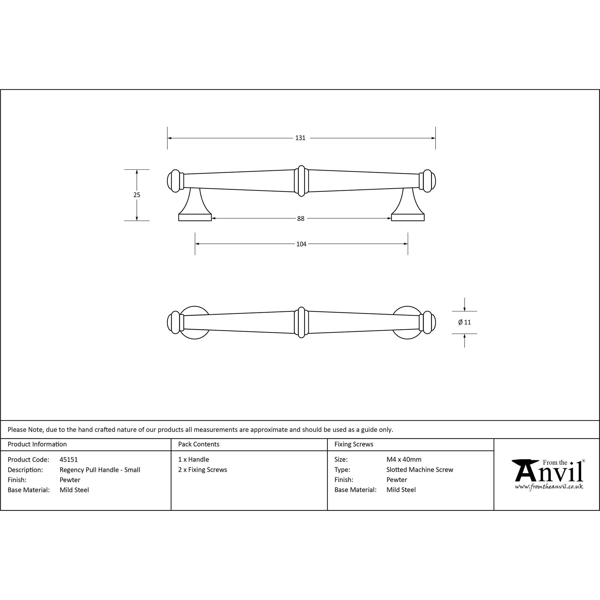Pewter Regency Pull Handle - Small | From The Anvil - Pull Handles - From The Anvil - Yester Home