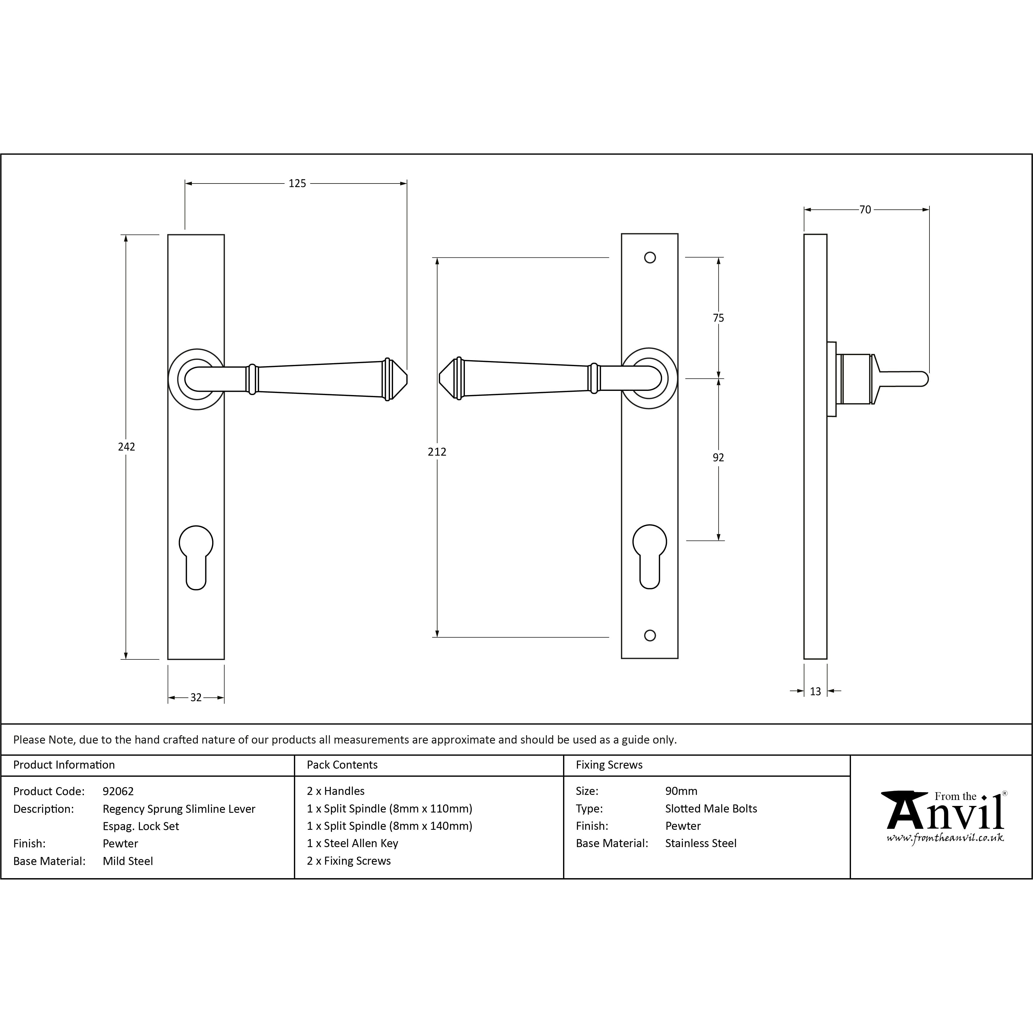 Pewter Regency Slimline Lever Espag. Lock Set | From The Anvil-Espagnolette-Yester Home