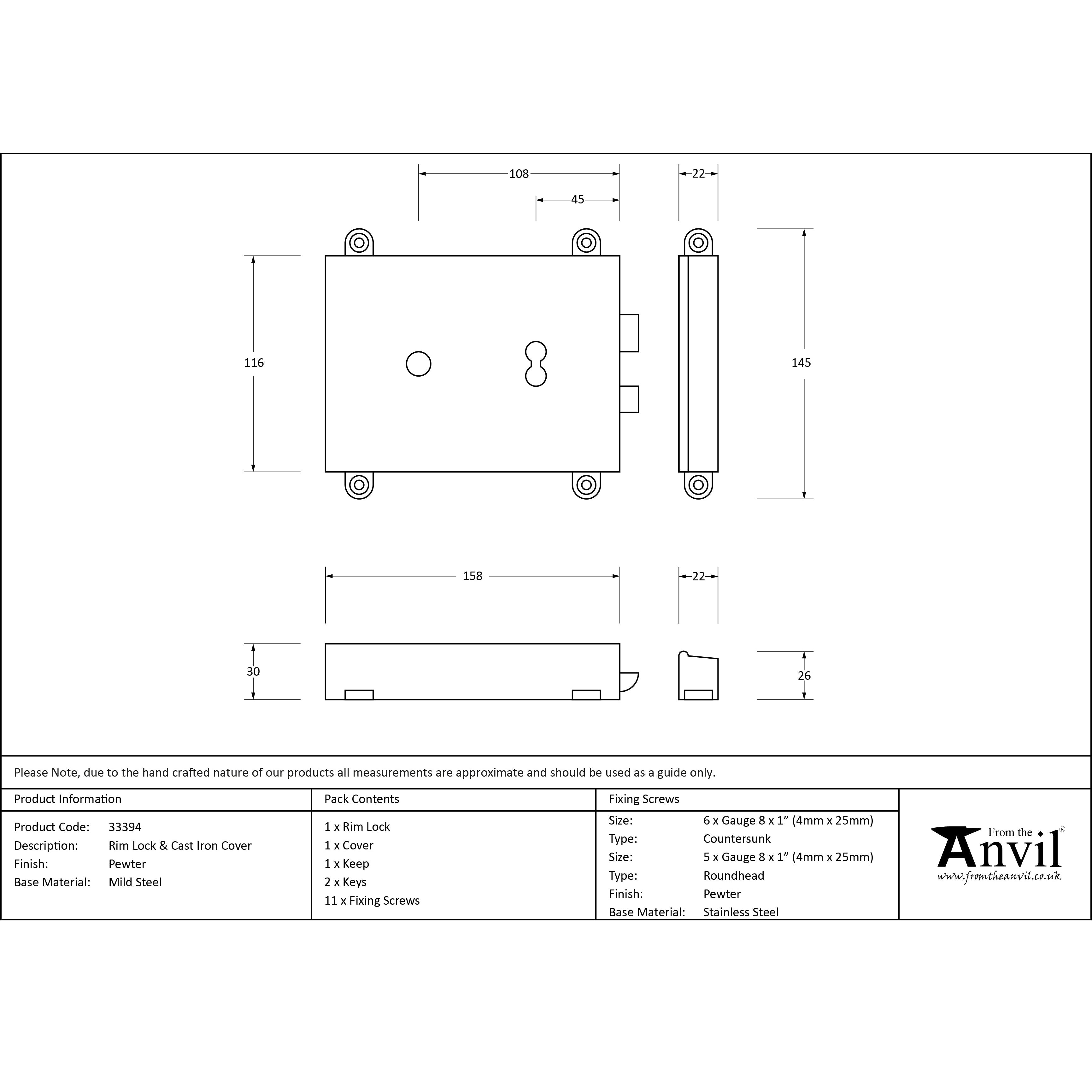 Pewter Rim Lock & Cast Iron Cover | From The Anvil-Rim Locks & Latches-Yester Home