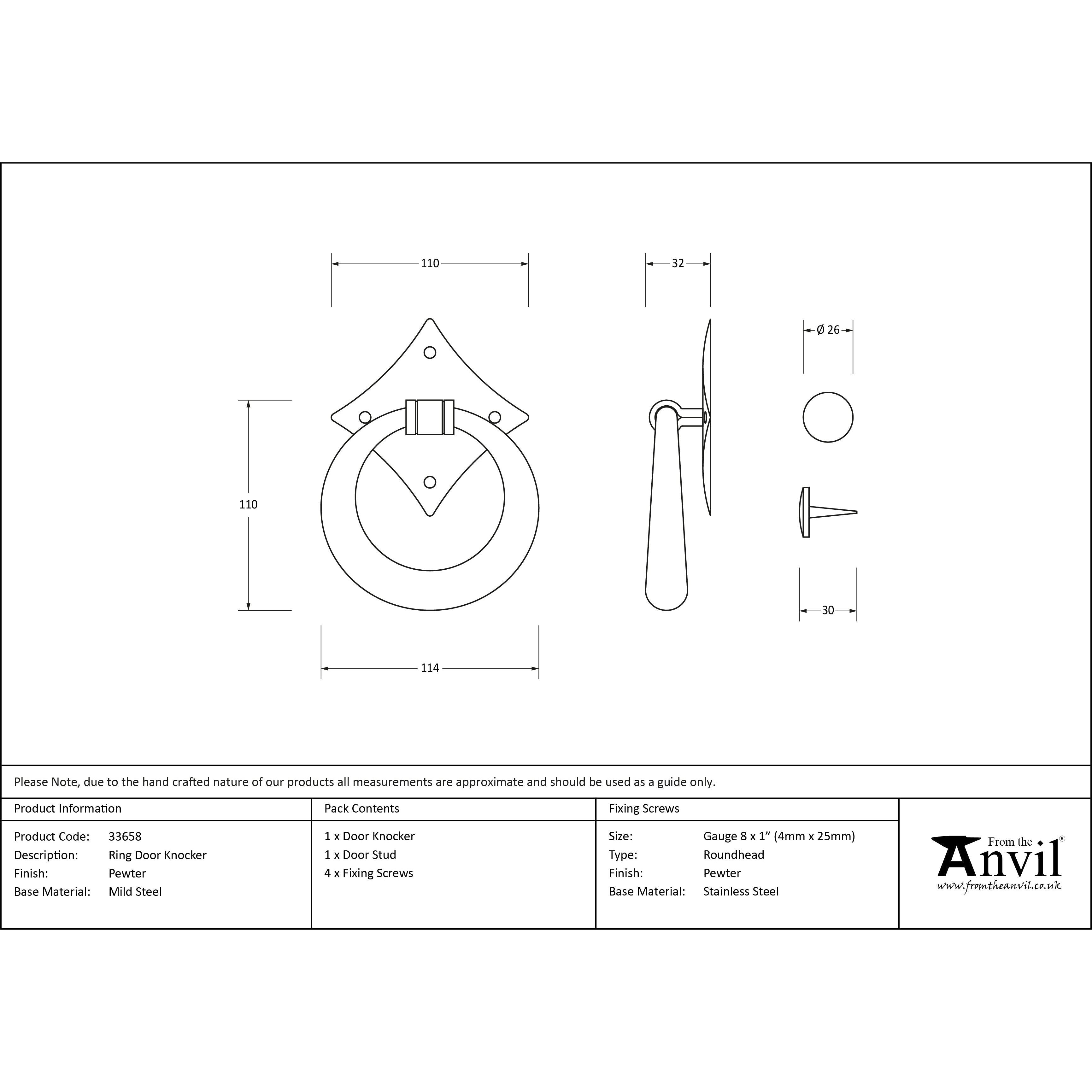 Pewter Ring Door Knocker | From The Anvil-Surface Fixed Door Knockers-Yester Home